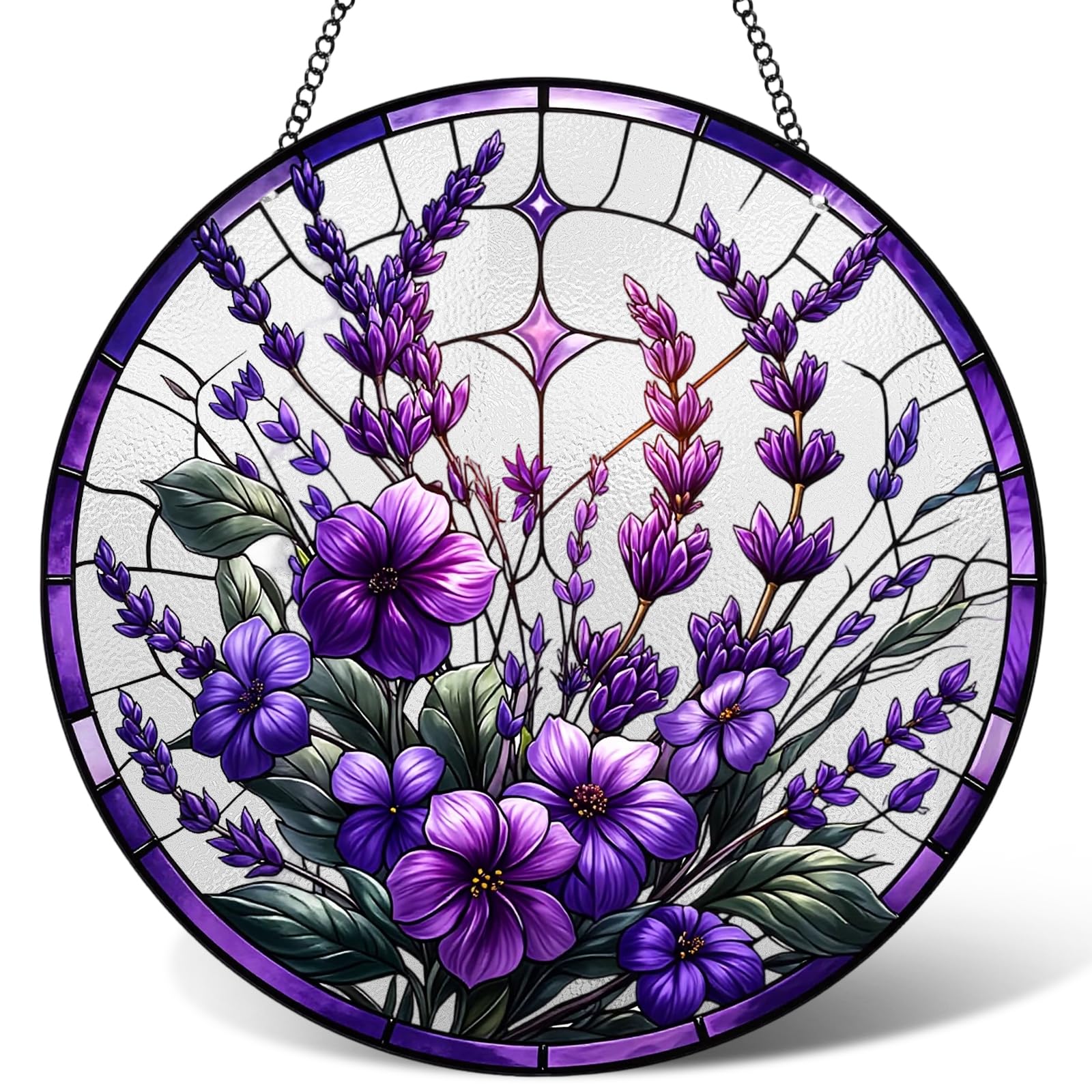 Violet Acrylic Suncatcher Ornament, 20 x 20cm Stained Glass Suncatchers with Chain, Sun Catchers for Windows, Hanging Garden Ornaments for Indoor Outdoor, Car Wedding Party