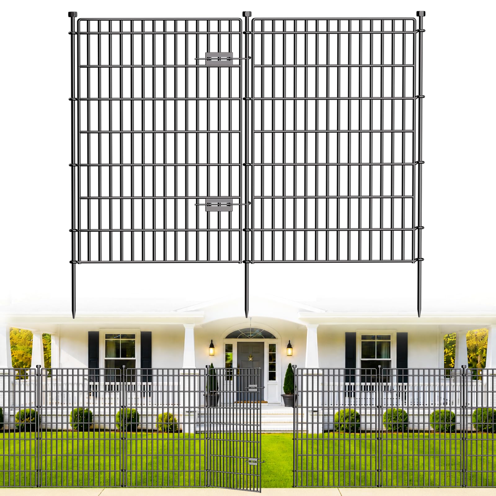 No Dig Garden Fence, Dog Fencing Outdoor for Yard, 10 Panels with Gate | 44in(H) × 23.6ft(L) Rustproof Metal Animal Barrier Fence for Gardens, Patios and Decorative Flower Beds, Temporary Fencing