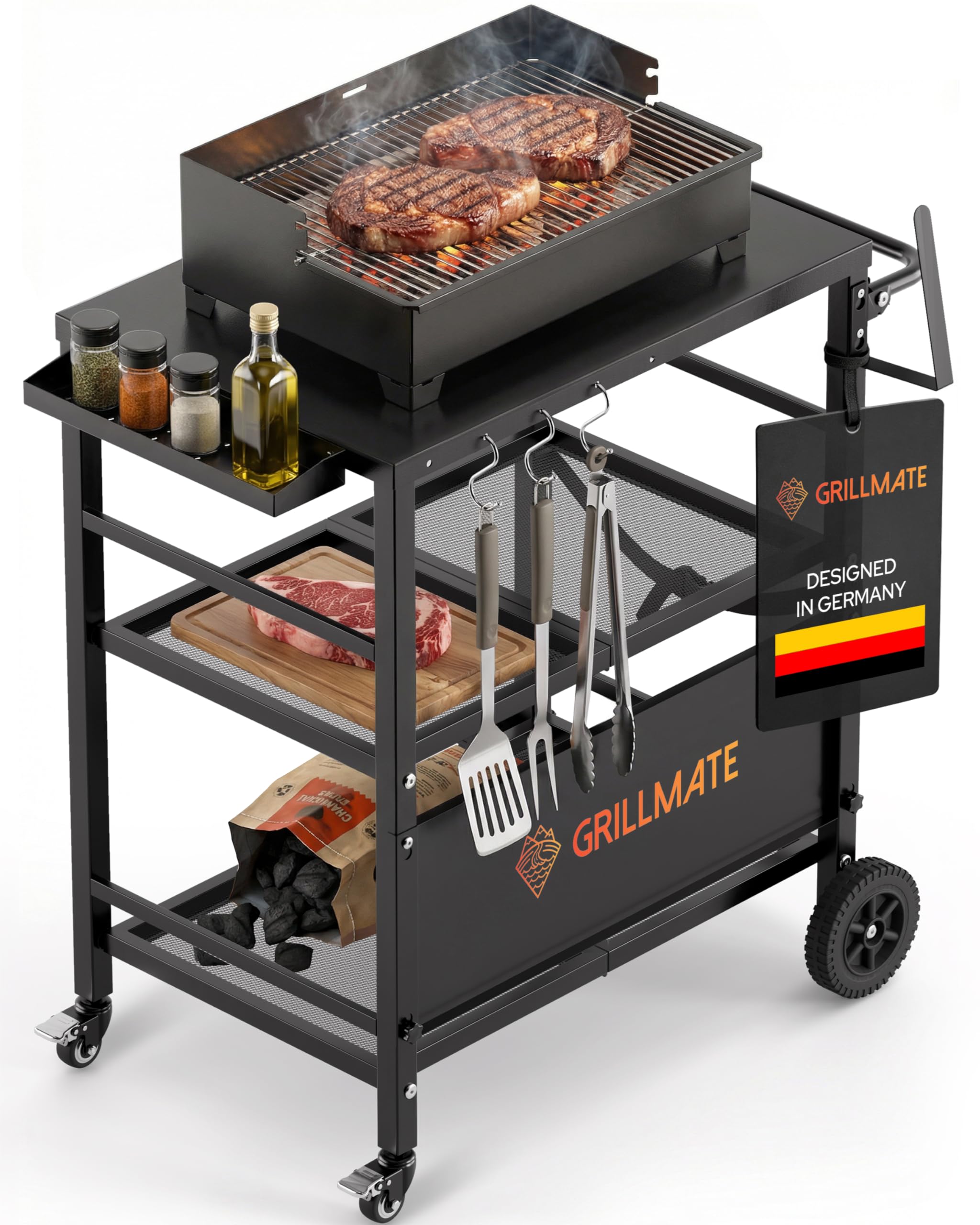 GRILLMATE Tavolo da barbecue per esterni, resistente alle intemperie, pieghevole, carrello per barbecue, barbecue a gas, forno per pizza, tavolino per balcone, resistente alla ruggine, portatile