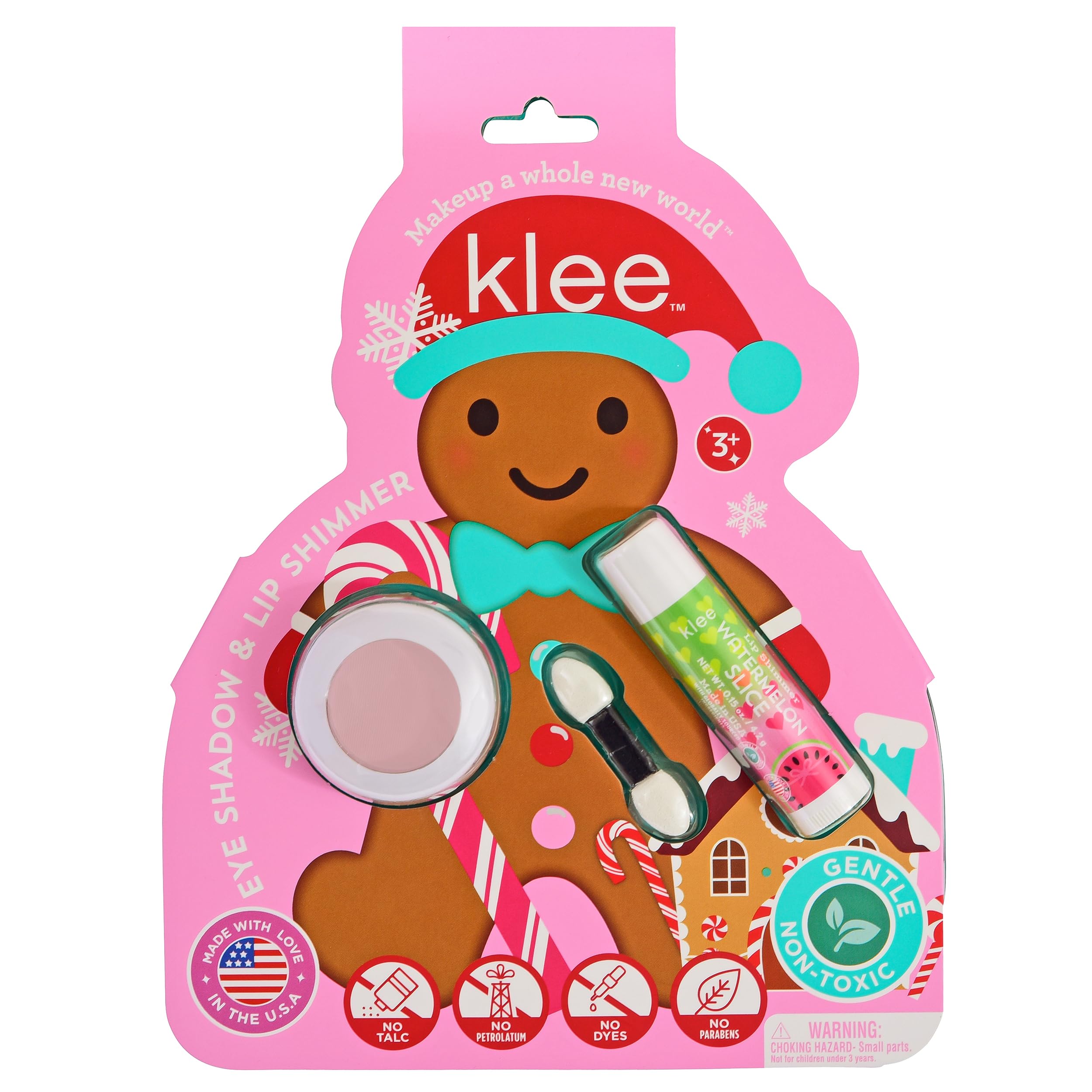 Klee Naturals Holiday Eye Shadow and Lip Shimmer Makeup Kit. Gentle and Non-Toxic. Perfect for Kids and Tweens. Made in USA. (Snowflake Shimmer)