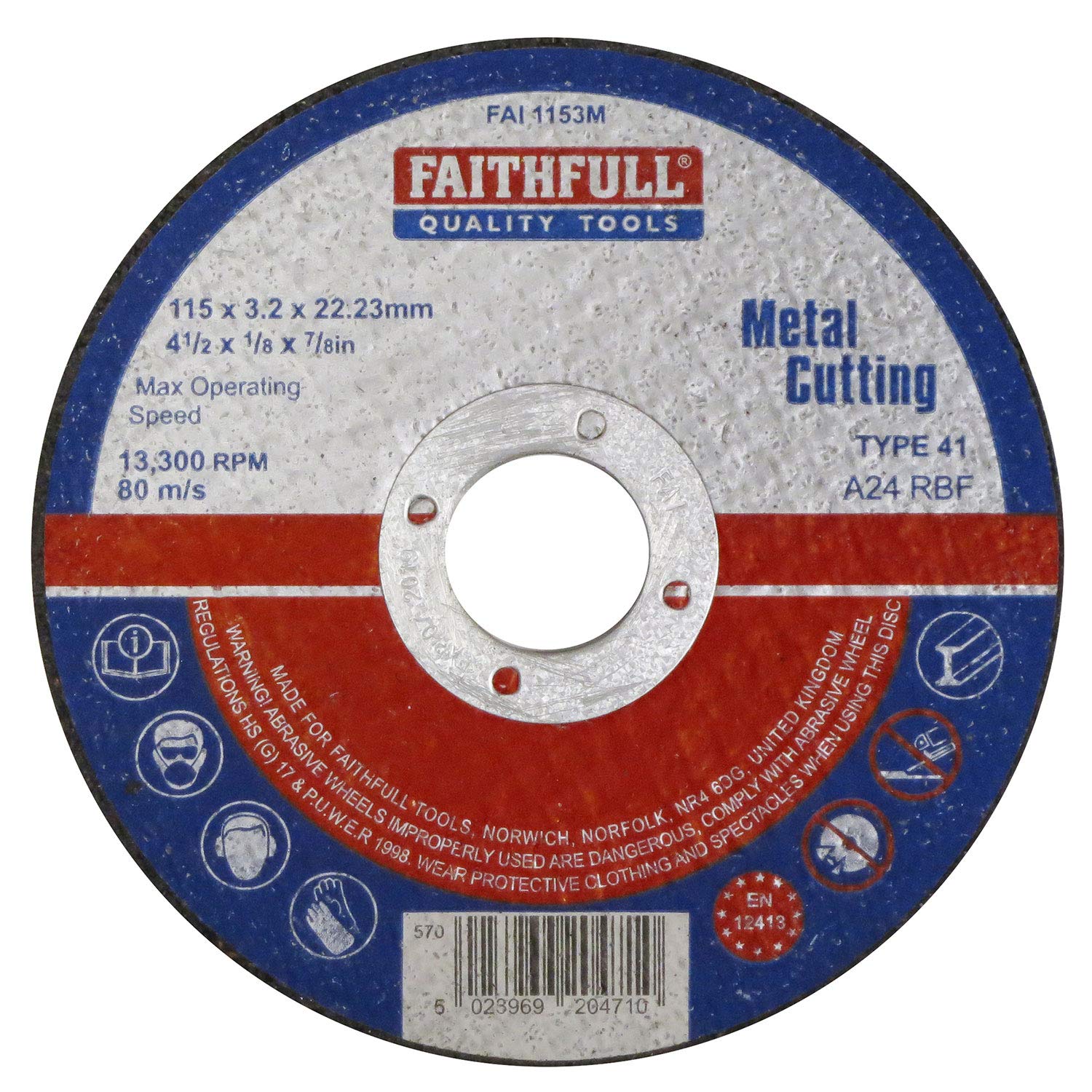 Faithfull Disco Da Taglio Per Metallo 115 X 3.2 X 22 Mm - FAI1153M - Per Acciaio E Ferro