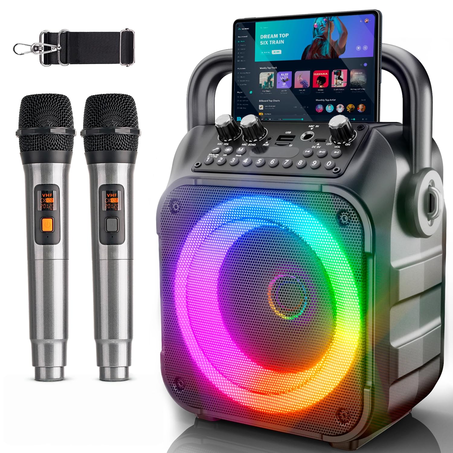 [Neueste] Karaoke Maschine mit 2 Karaoke Mikrofonen: Singingmate Karaoke Anlage 2 Mikrofonen für Erwachsene Kinder - Tragbare Bluetooth Party Karaoke Box - Mikrofon mit PA Lautsprecher - Geschenk