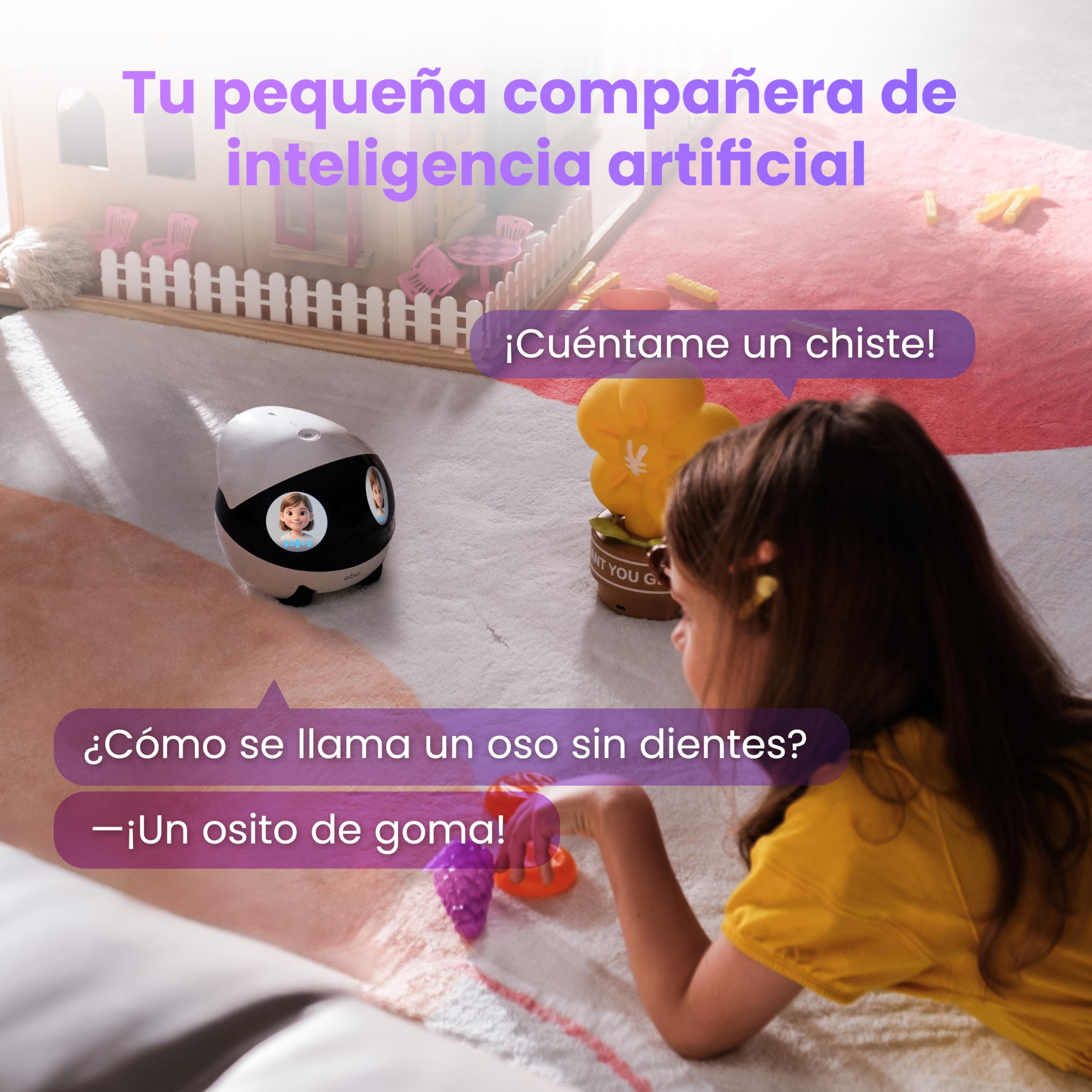 Enabot EBO Air 2 Plus FamilyBot, Robot Móvil IA, Cámara Vigilancia 3K para el Hogar & Mascotas, Audio Bidireccional, Batería, Imagen Facial Personalizada (Púrpura Nebula)