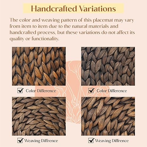Miniatura 9 de Paquete de 6 manteles individuales redondos tejidos, manteles individuales de mimbre de jacinto de agua natural, manteles de paja trenzada para mesa
