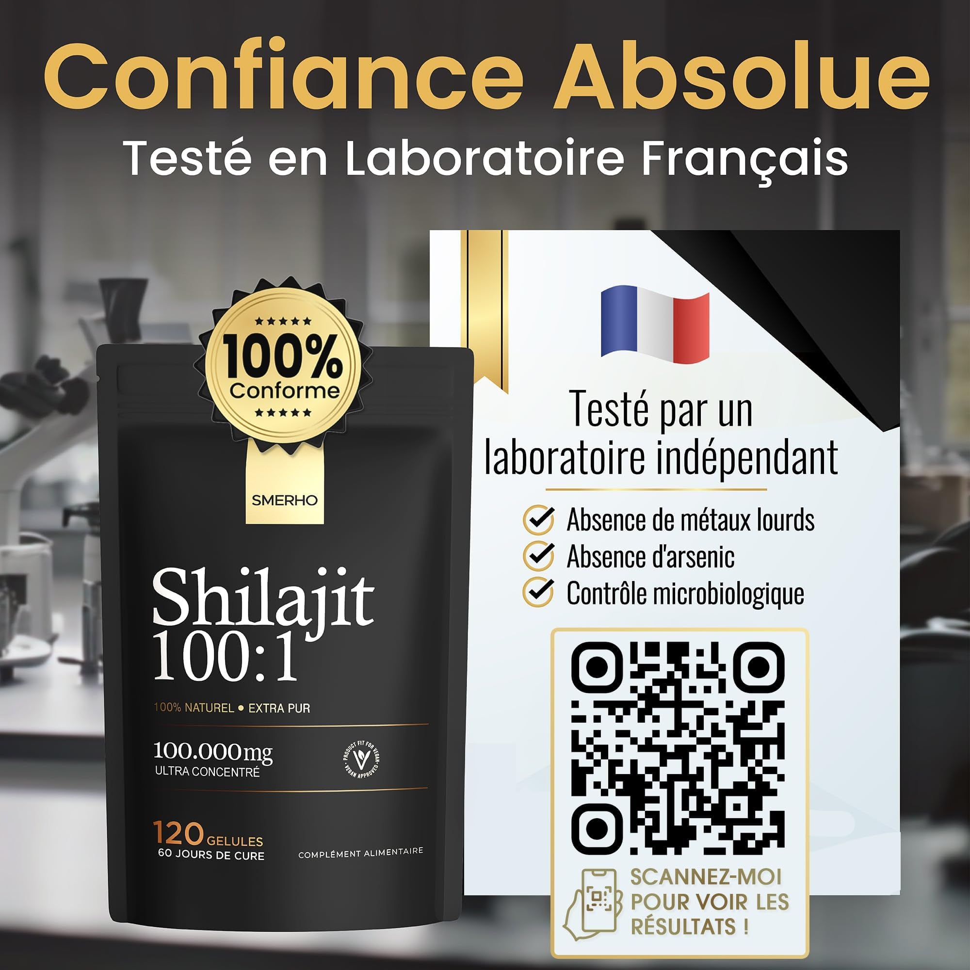 Shilajit Pure Gélules Concentré x 100 | Extrait Himalaya Purifié 100:1 | Shilajit Pur Certifié | Acide Fulvique 85 Minéraux Naturels | Testé en FRANCE| Complément Alimentaire 120 Gélules