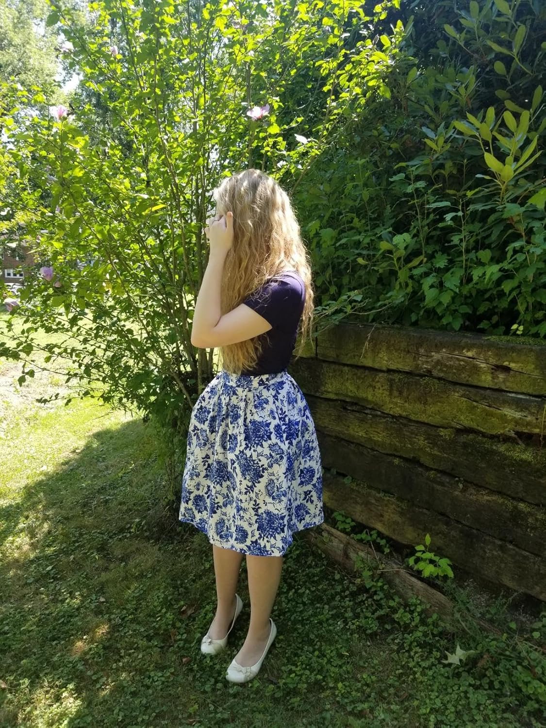 OBBUE Dresstore Vintage Pleated Skirt Floral A-line Printed Midi Skirts with Pockets - Image 6