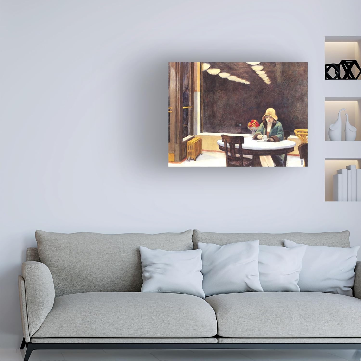 Wrapped Canvas Wall Art - Vintage Apple Collection 'Edward Hopper the Automat' Wall Art for Living Room, Bedroom, or Office Décor - 18x24
