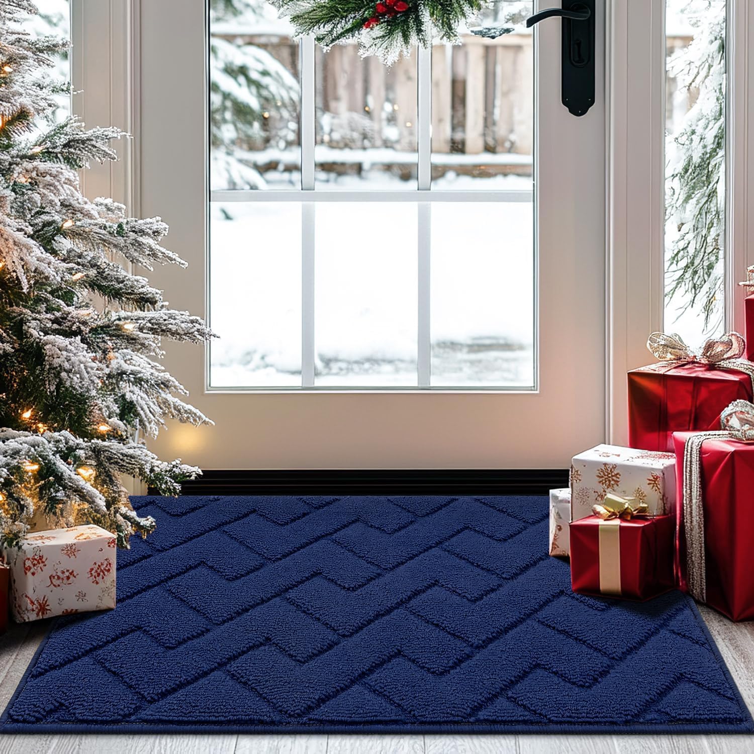 hicorfe Indoor Doormat,Front Back Door Mat TPR Backing Non Slip Mats 20"x31.5" Absorbent Resist Dirt Entrance Doormat Inside Floor for Entryway Washable Low-Profile(Navy Blue) Navy Blue 31.5" x 20" (Rectangular)