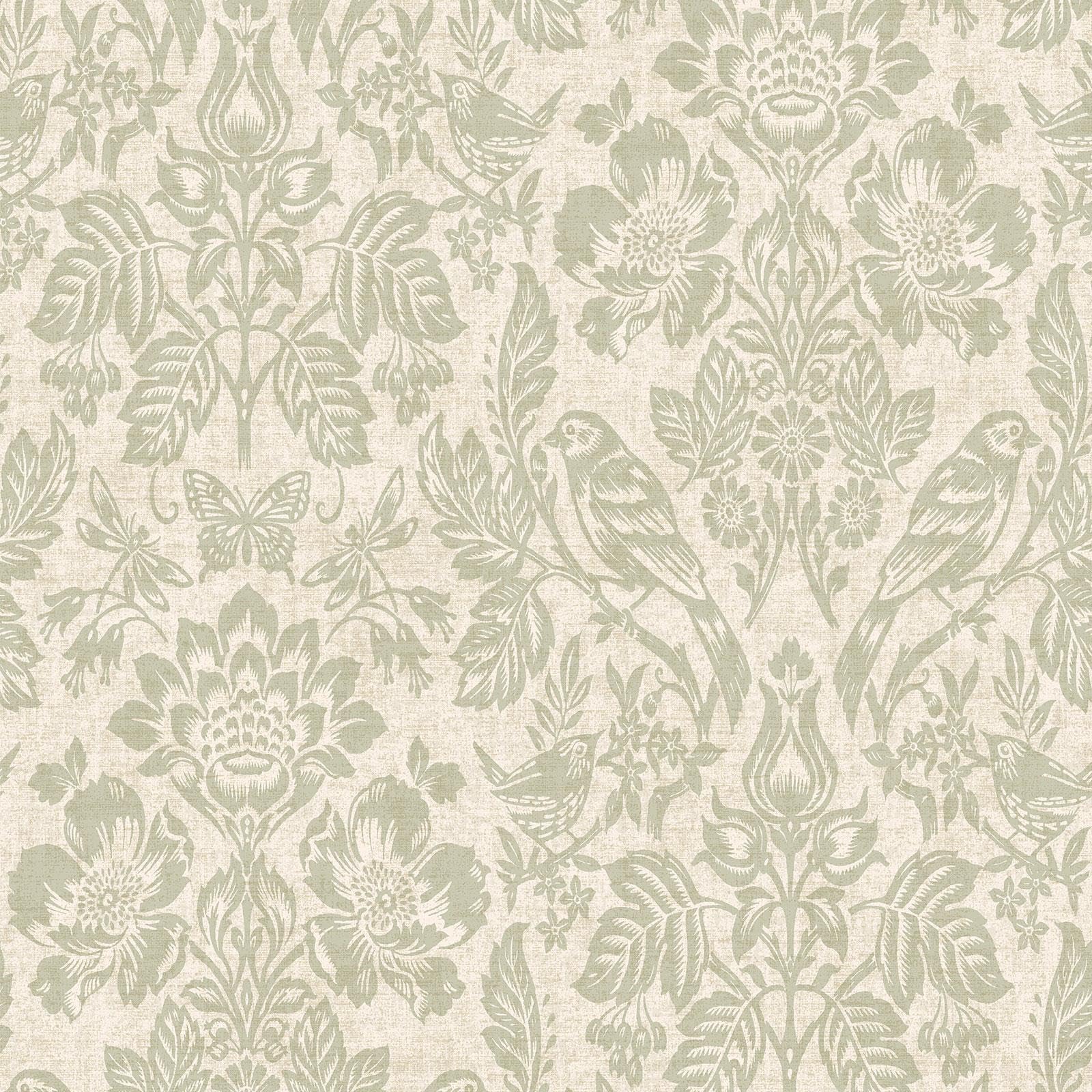 Holden Decor Green Floral Damask Textured Vinyl Wallpaper - 10m