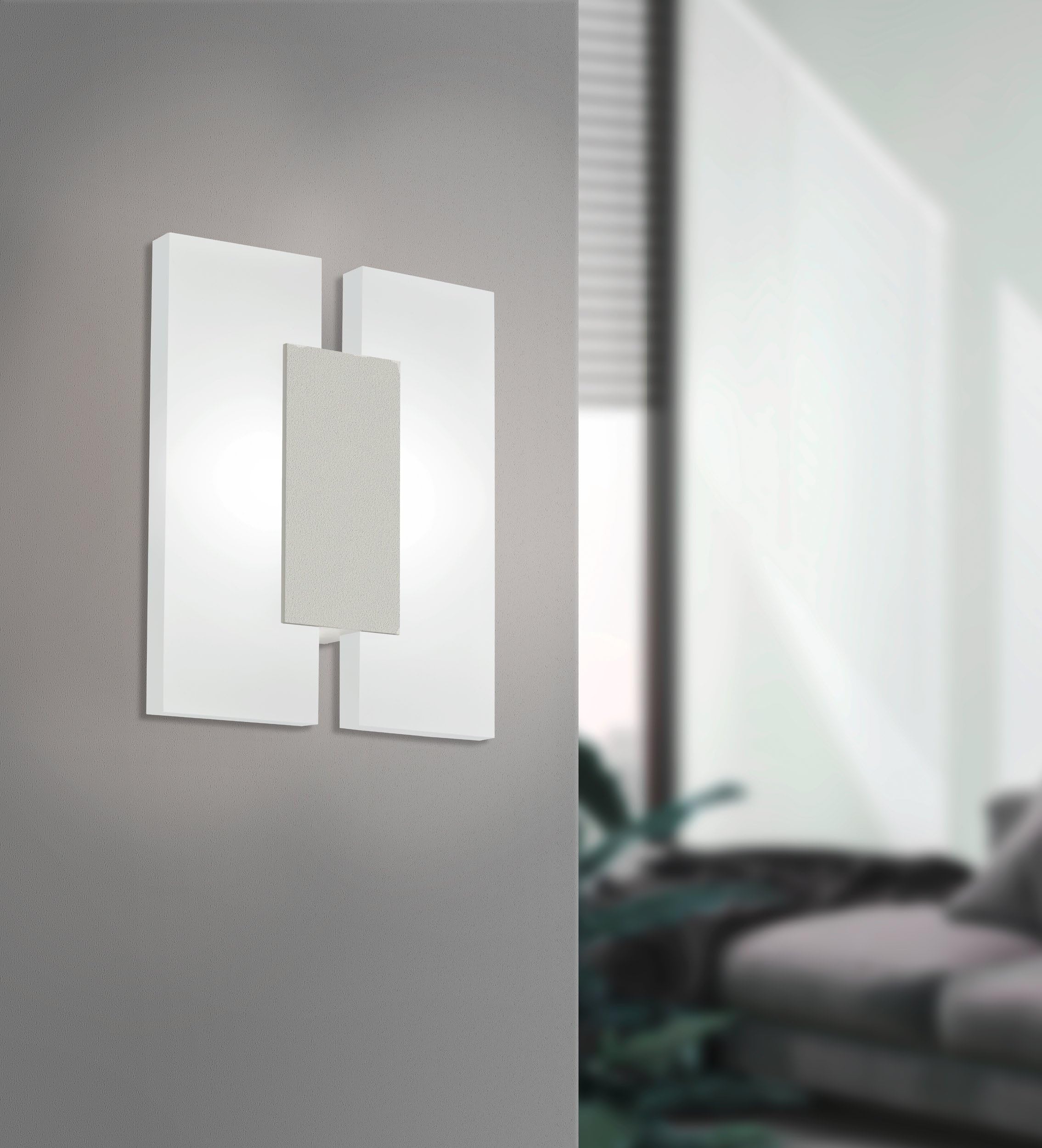 EGLO LED Wandleuchte Metrass 2, 2 flammige Deckenlampe, Wandlampe | Wandbeleuchtung für Innen aus Aluminium in Silber und satiniertem Kunststoff, Wohnzimmerlampe, LED Flurlampe warmweiß