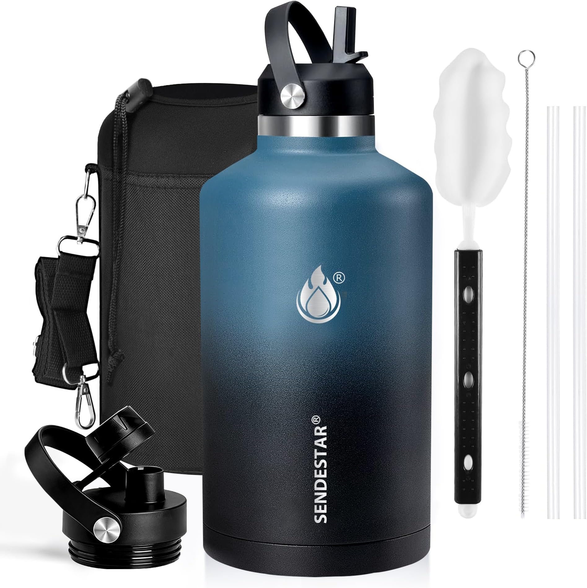 One Gallon Insulated Water Bottle, Triple Wall Vacuum 128 oz Stainless Steel Water Bottles (Cold for 48 Hrs), Leak Proof, Non-BPA, Large Water Flask Jug with Straw Lid & Spout Lid