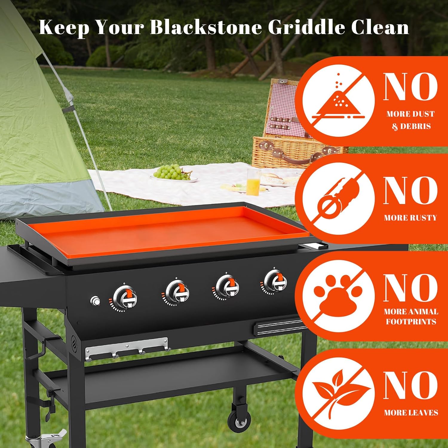 28 Inch Silicone Griddle Mat Cover for Blackstone Skillet Accessories, Heavy Duty Food Grade Grill Mat, Protect Your Griddle from Dirt & Rust All Year Round, Orange