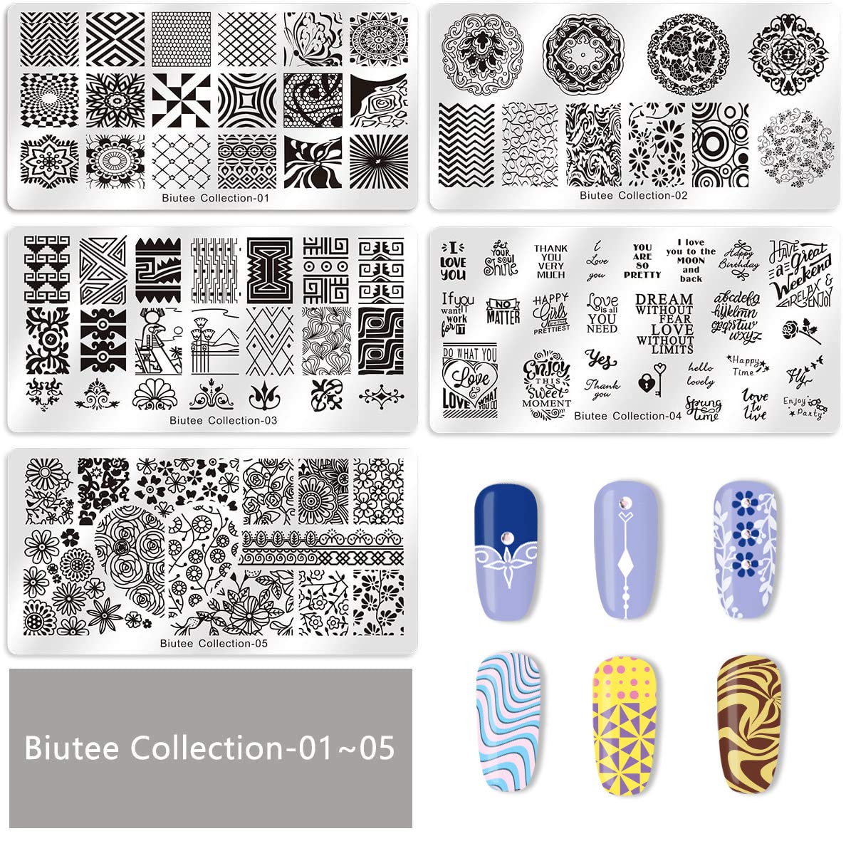 Biutee Nail Art Stamping Placas 19 Uñas Manicura Estampado Plantilla
