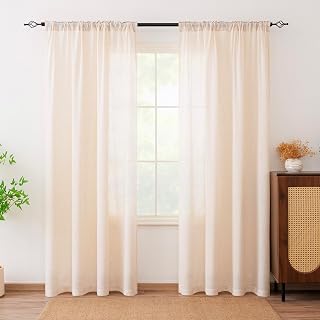 Tuffeel Linen Curtains for Living Room, Linen Blended Semi Sheer Light Filtering Curtain Rod Pocket Back Tab Privacy Drapes 84 Inches Long 2 Panels Set-Natural,54Wx84L