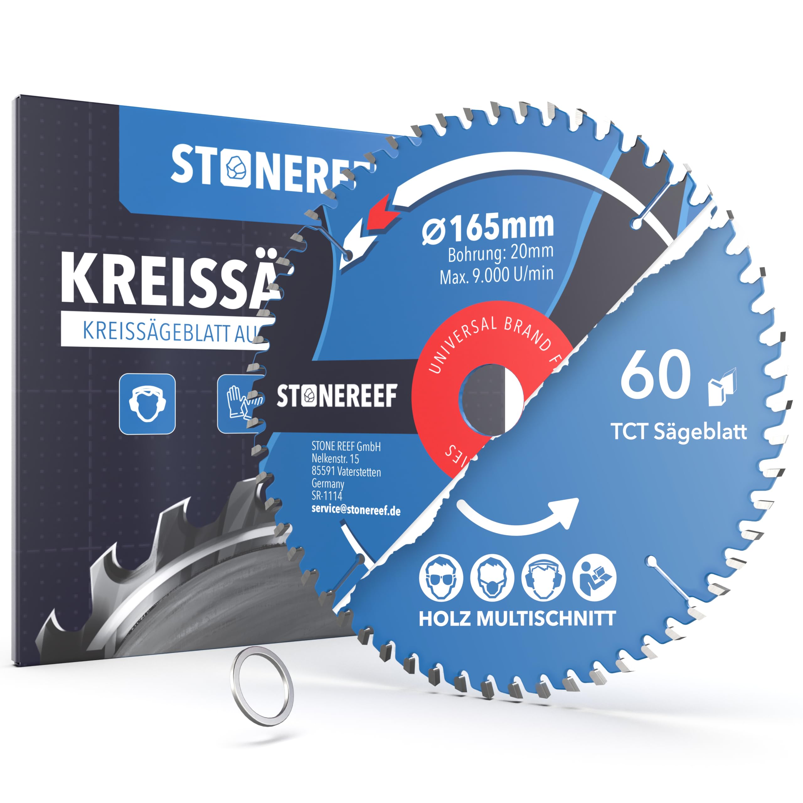 Sägeblatt 165x20 - Kreissägeblatt [inkl. Adapter auf Bohrung 20 &16mm], kompatibel mit Winkelschleifer von Bosch, Makita usw. - Sägeblatt Kreissäge Nagelfest - für Holz
