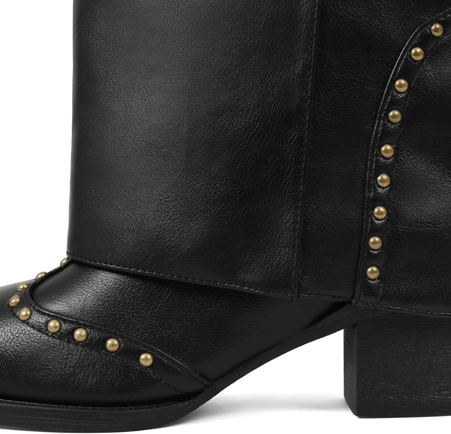 AOSPHIRAYLIAN Shark Boots for Women Fold Over Knee High Snip Toe Cowboy Boots Chunky Heel Studded Pull On Classic Fashion Party Dress Cowgirl Boot