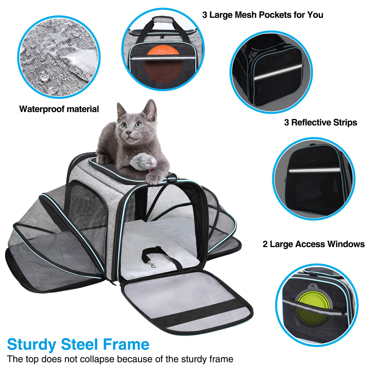 MASKEYON Airline Approved Portable Pet Carrier 2 Sides Expandable Soft