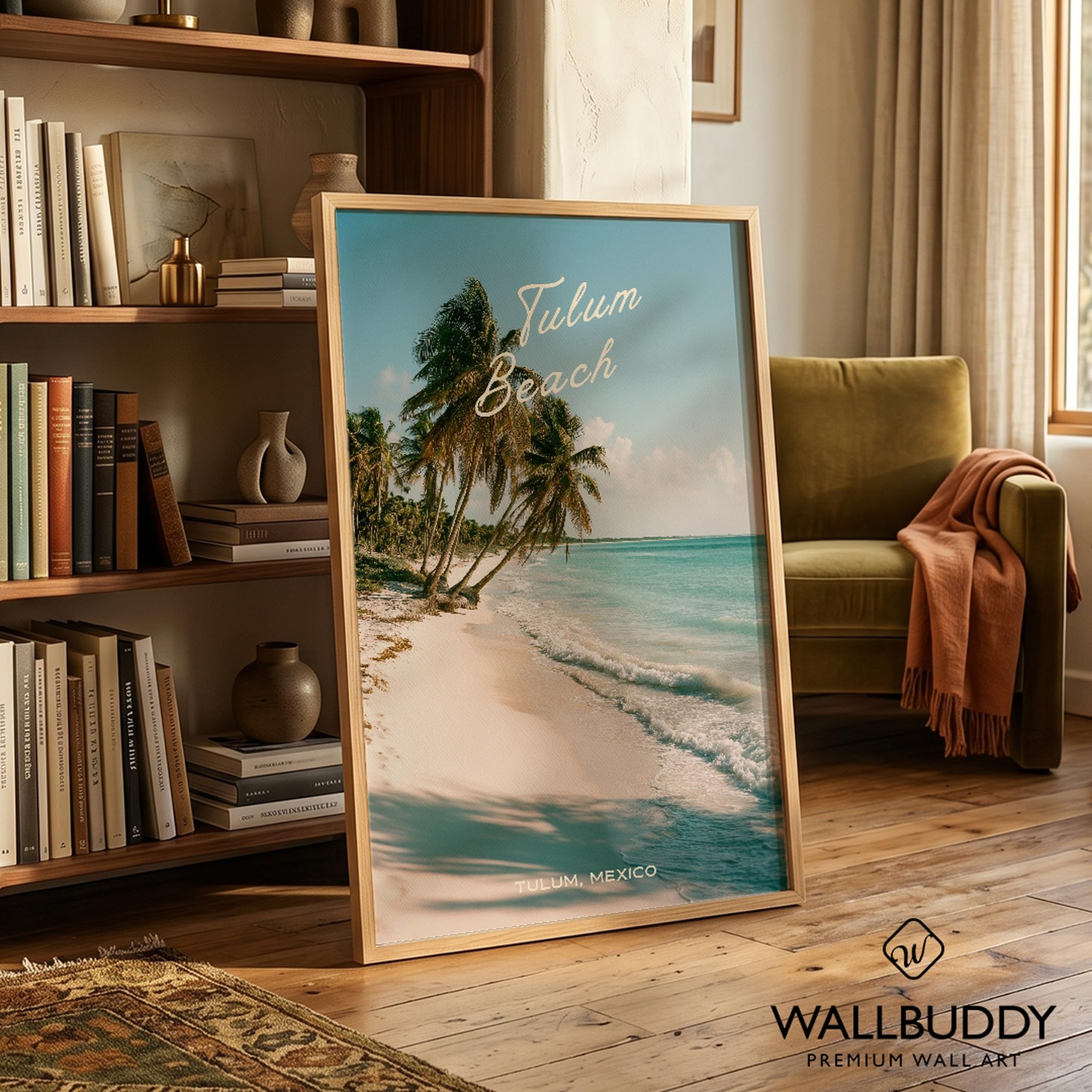 WallBUddy Tropisches Strand Wandkunstdruck | Tul (40 x 50 cm, Eichenrahmen)