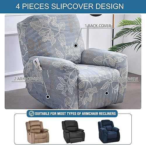 Vista 240 de Eco-Ancheng Fundas reclinables Lazyboy de 4 piezas, fundas para sofá reclinable, fundas antideslizantes para sillas reclinables, con bolsillos de 1