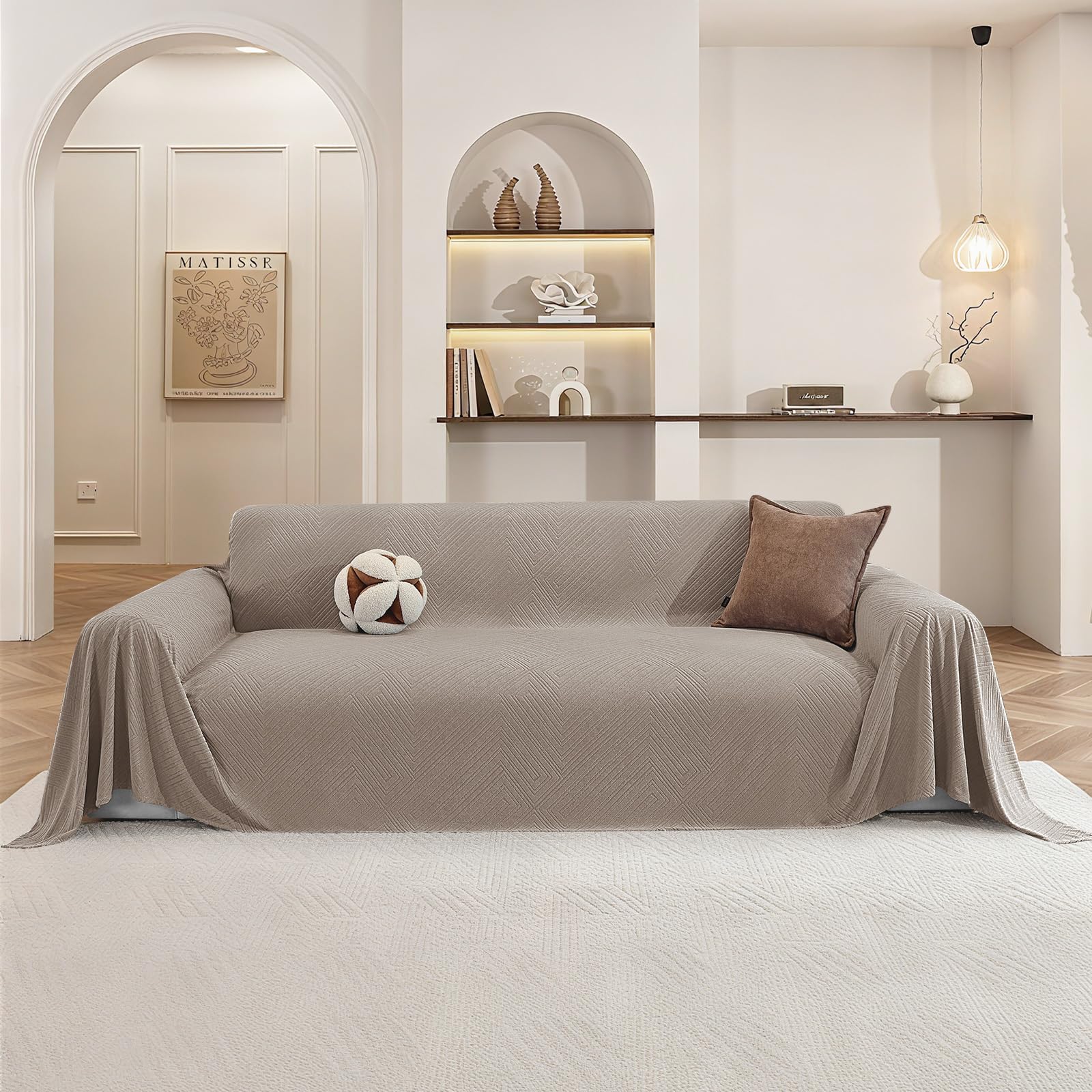 Ystyle Funda Sofa 3 Plazas, 200x340 CM, Cubre Sofa Antideslizante, Fundas para Sofa Antimanchas, Manta Cubre Sofa Grande, Protector De Sofa Suave y Cómoda, Sofa Cover Lavable, Caqui