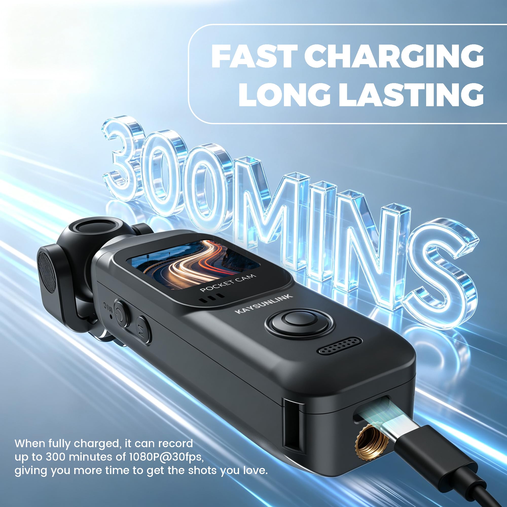 Kaysunlink Videocamera per Vlogging 1080P con obiettivo girevole a 270°, fotocamera tascabile POV palmare con touch screen e WiFi, 5 ore di alimentazione, videocamera di registrazione con un solo