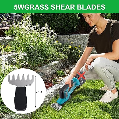 Miniatura 5 de Cortasetos inalámbrico para batería Makita de 18 V (solo herramienta), recortadora eléctrica 2 en 1 para arbustos y tijeras de césped para patio,