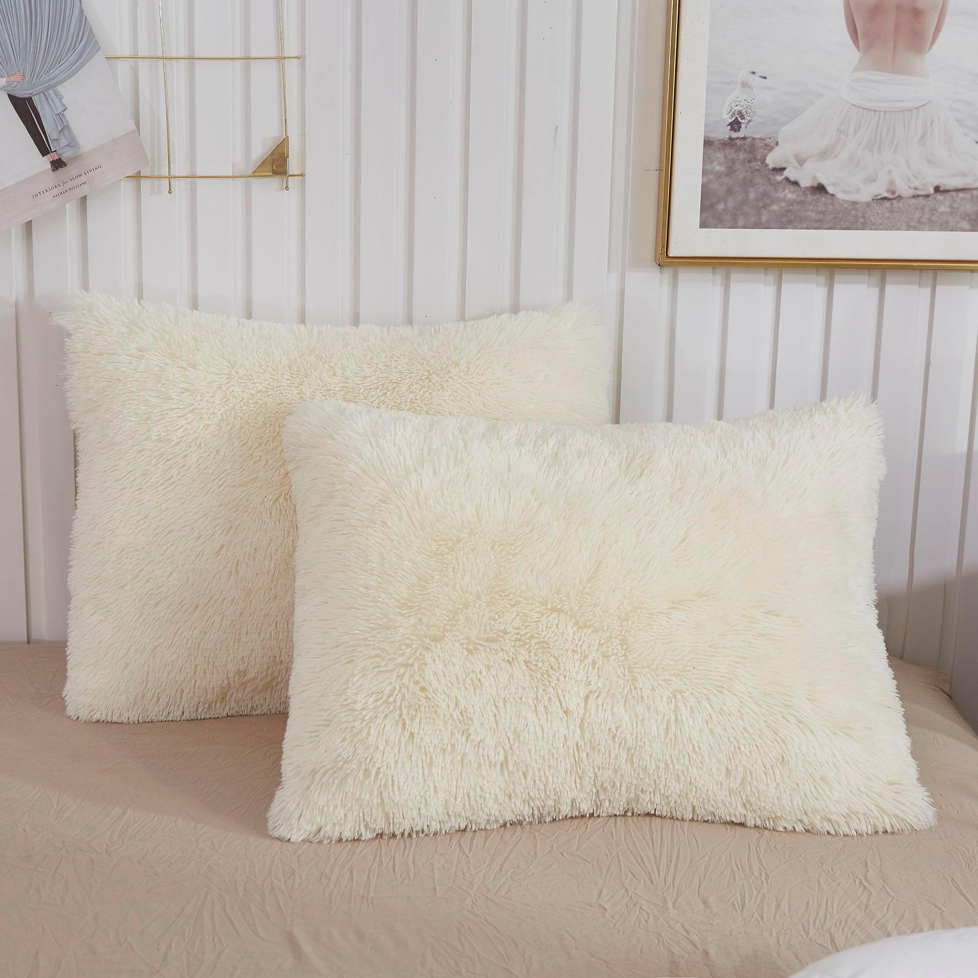 White Fuzzy Pillow Case Faux Fur Pillow Cover Chic Plaid