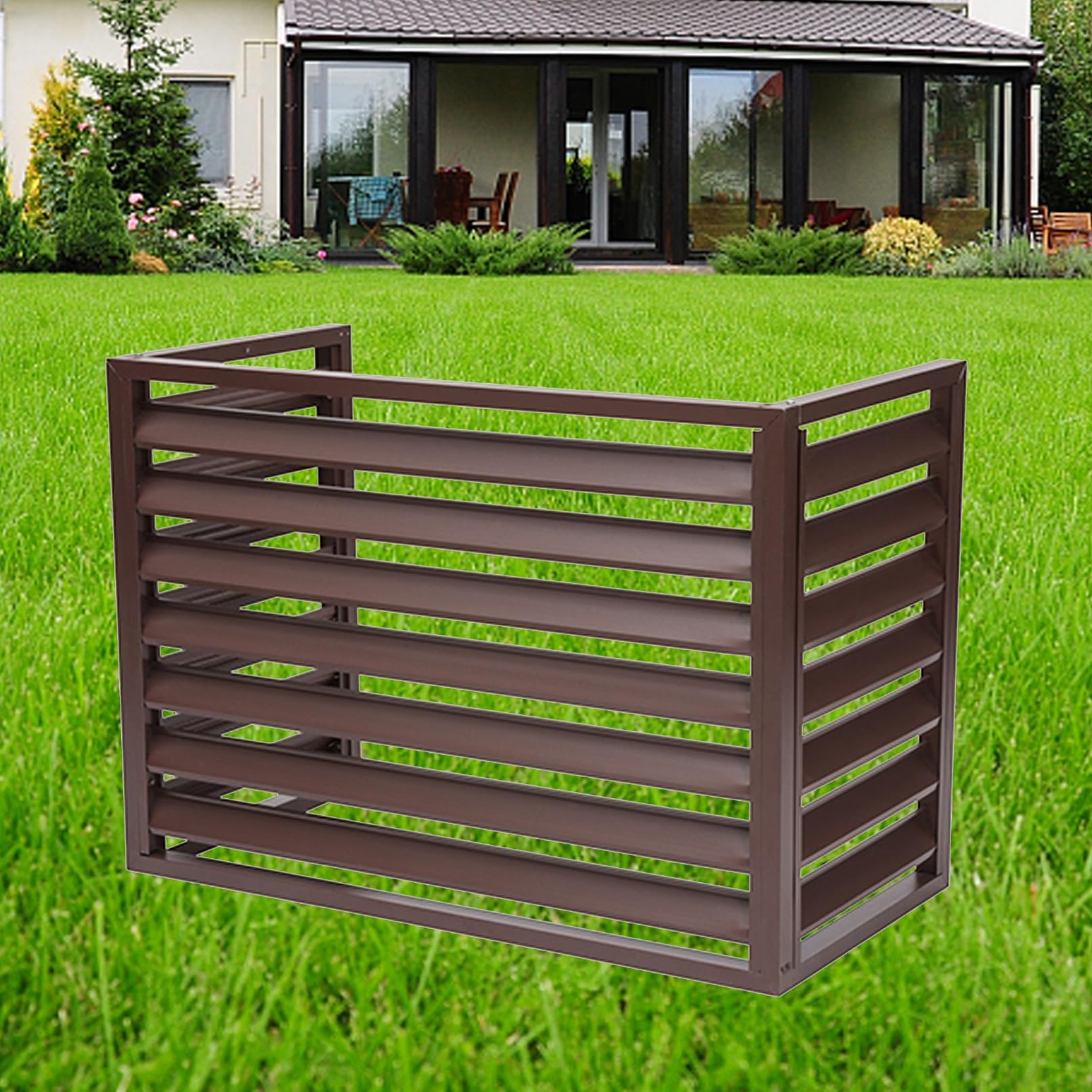 QYMYOZ Outdoor Air Conditioner Cover Fence Enclosure Heavy Duty Aluminum Brown 1.5P Size Ideal for Garden Patio Lawn and Trash Can Privacy Shield