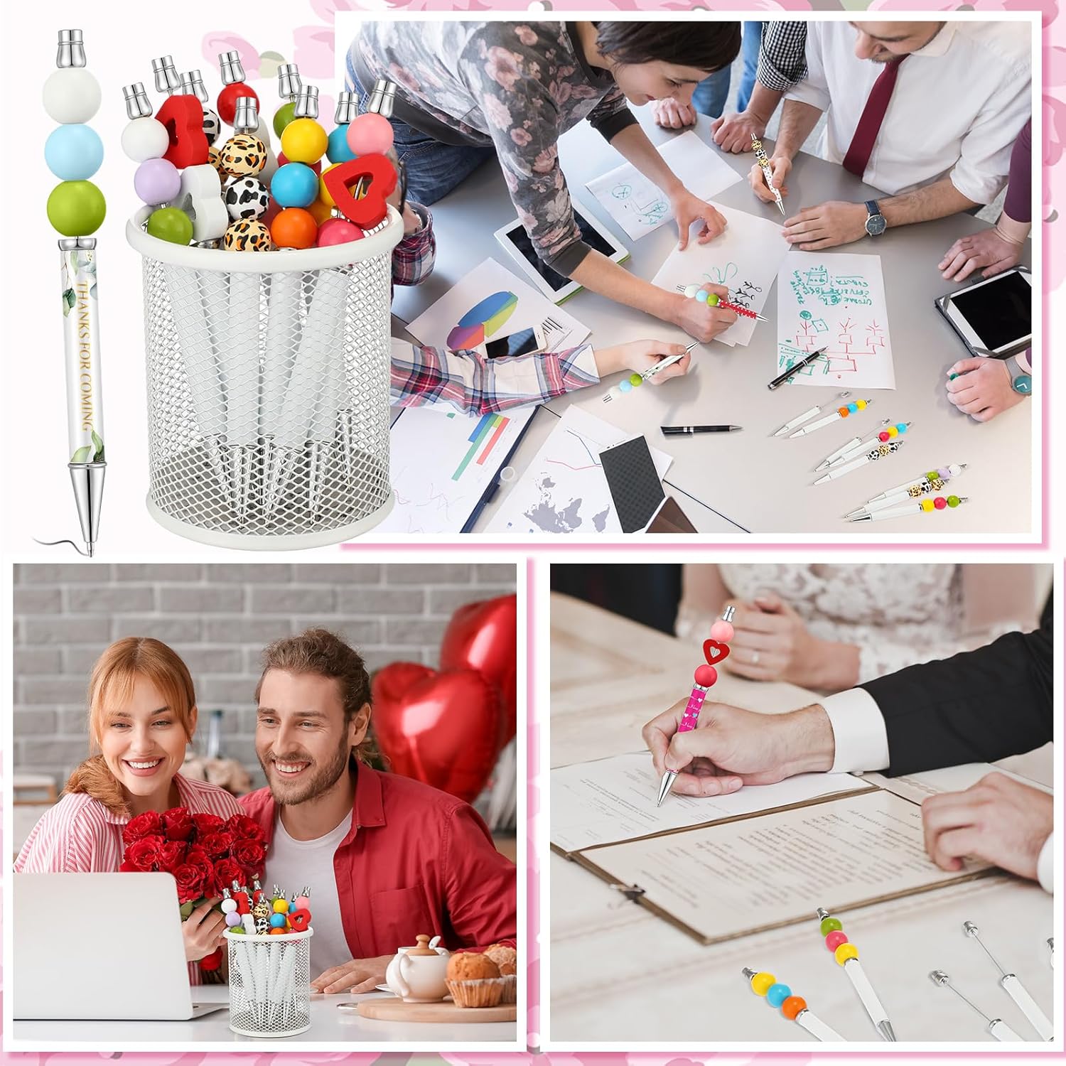 Spakon 36 Pcs Sublimation Beadable Pens Blank Metal Bead DIY Heat Transfer Ballpoint Black Ink Pen Personal Customization Gift Stationery Supplies for Teacher Wedding Students Office
