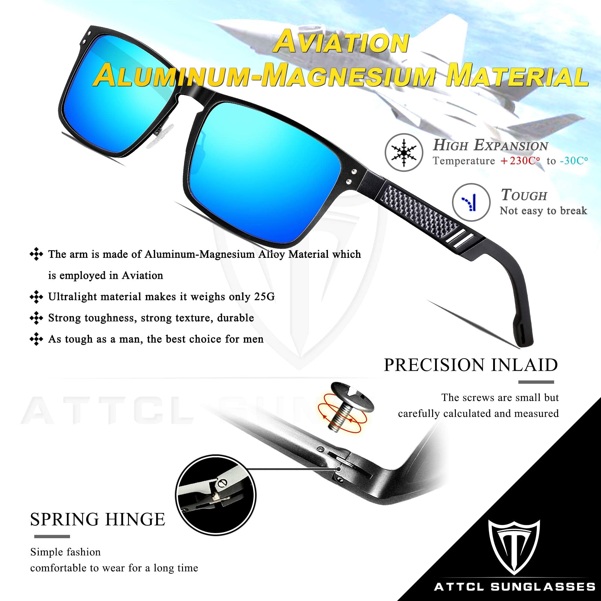 ATTCL Gafas de sol para hombre, polarizadas, para pesca, golf, conducción, marco de metal ultraligero Al-Mg