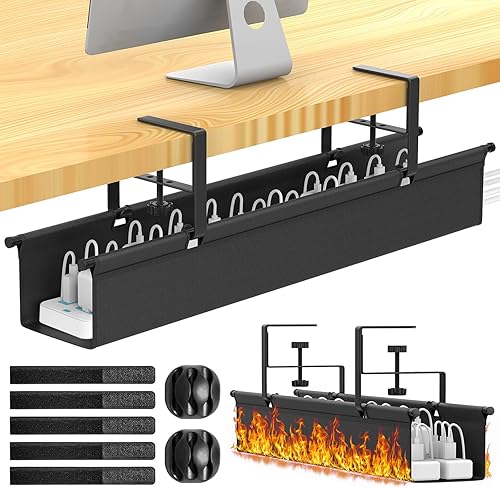 Bandeja grande de tela resistente al fuego para organizar cables debajo del escritorio, organizador de cables de abrazadera ajustable, sin cable de