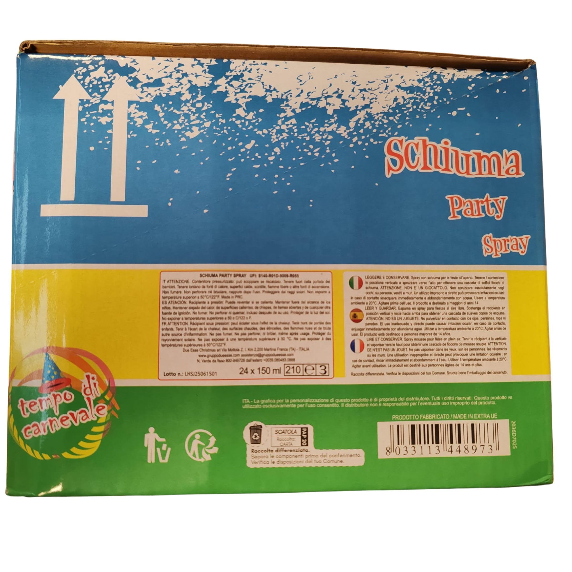 Generico Espuma Carnaval Spray 150 ml para fiestas y eventos 24 unidades efecto copos de espuma uso exterior