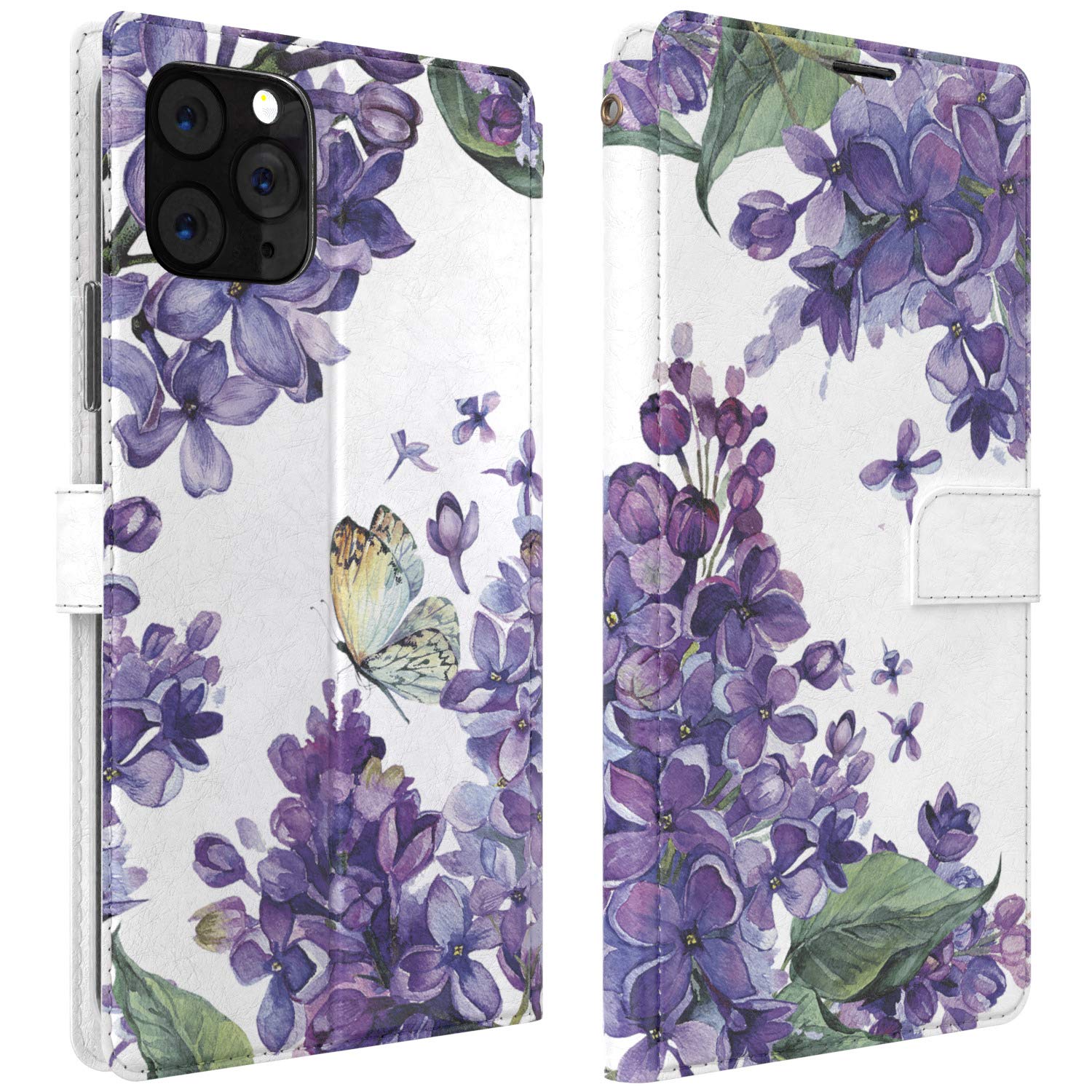 Mertak Wallet Case Compatible with iPhone 15 Pro Max 14 Plus 13 Mini 12 11 SE Xr Xs 8 7 6 Butterfly Blossom Spring Card Holder Slot Protective Lilac