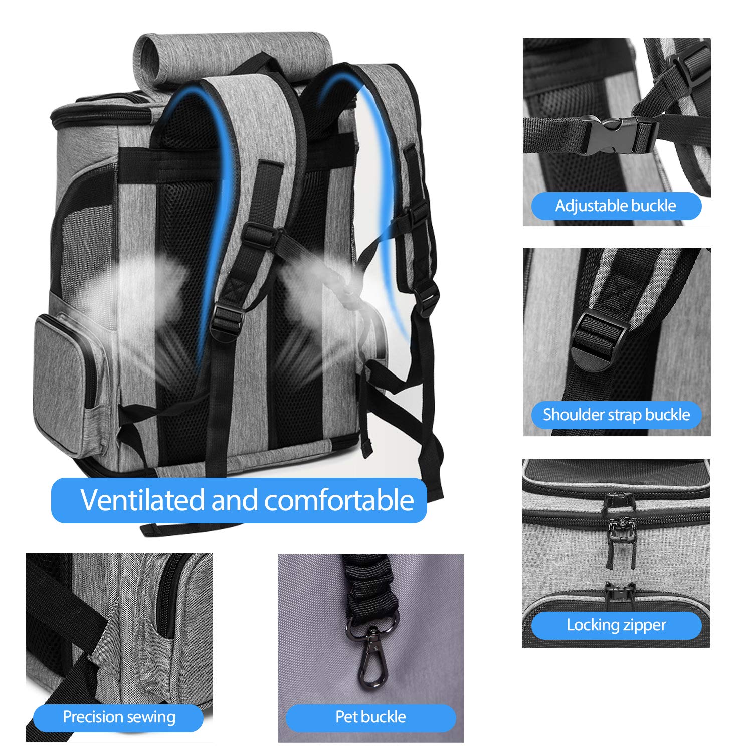 PETCUTE Mochila para Perros Bolsa para Transportar Gatos Mochila Mascotas Transpirable,Viaje Mochila para Llevar Perros Gato Pequeños,Azul