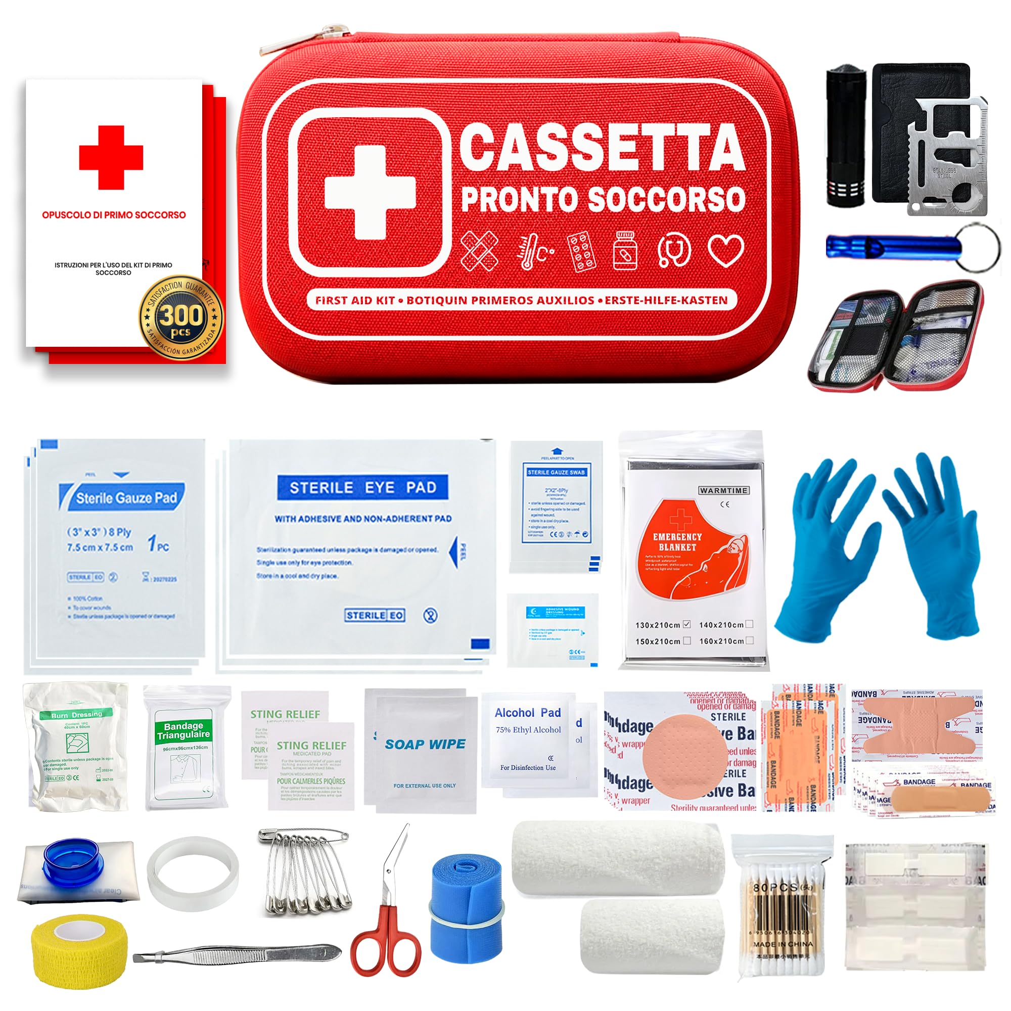 | NUVEXIA® |Kit Pronto Soccorso 300 Accessori | Cassetta Pronto Soccorso Impermeabile | First Aid Kit Rigido e Portatile per-Auto, Casa, Viaggio, Sport, Camping e Azienda