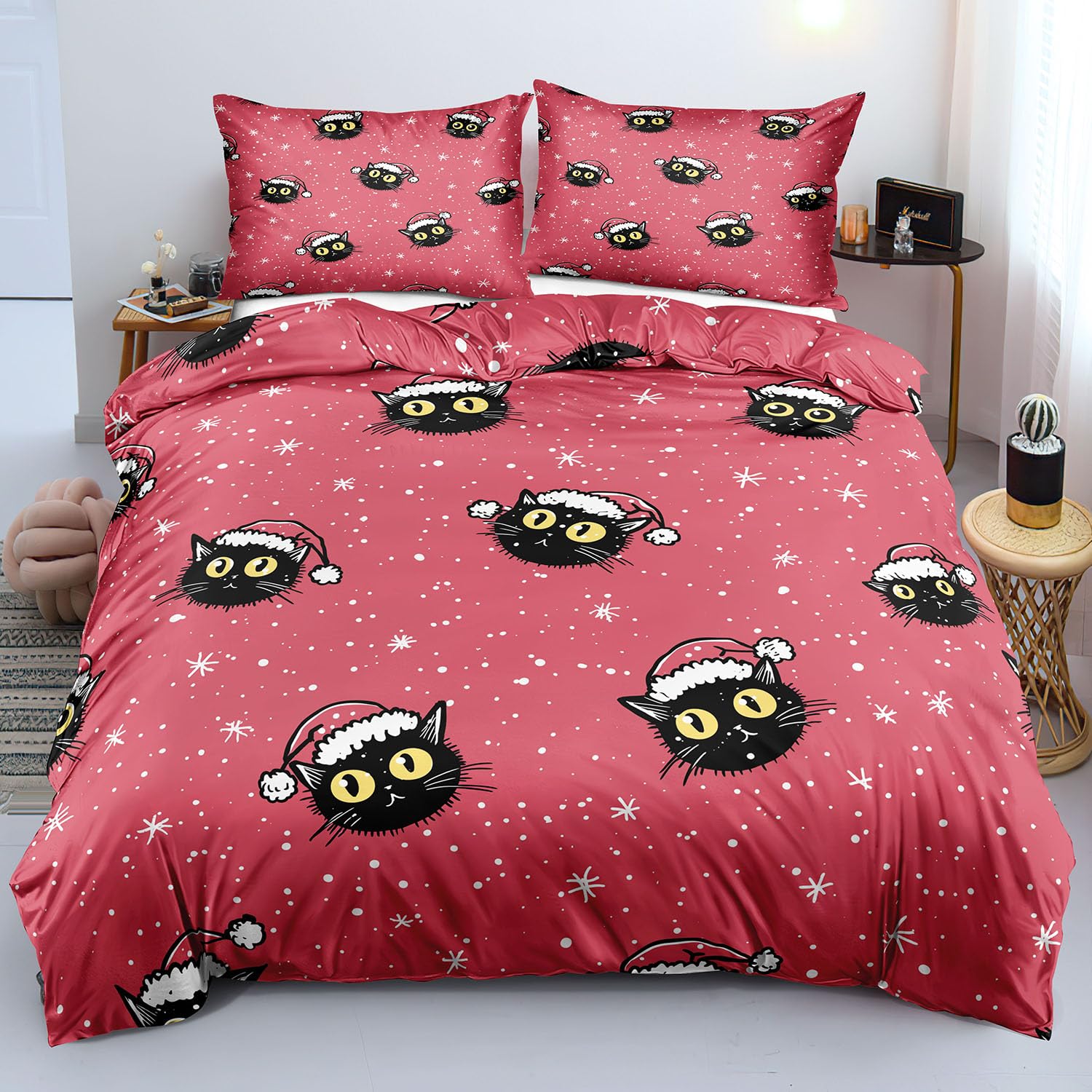 Housse de couette fille motif chaton rose : cadeau de Noël idéal