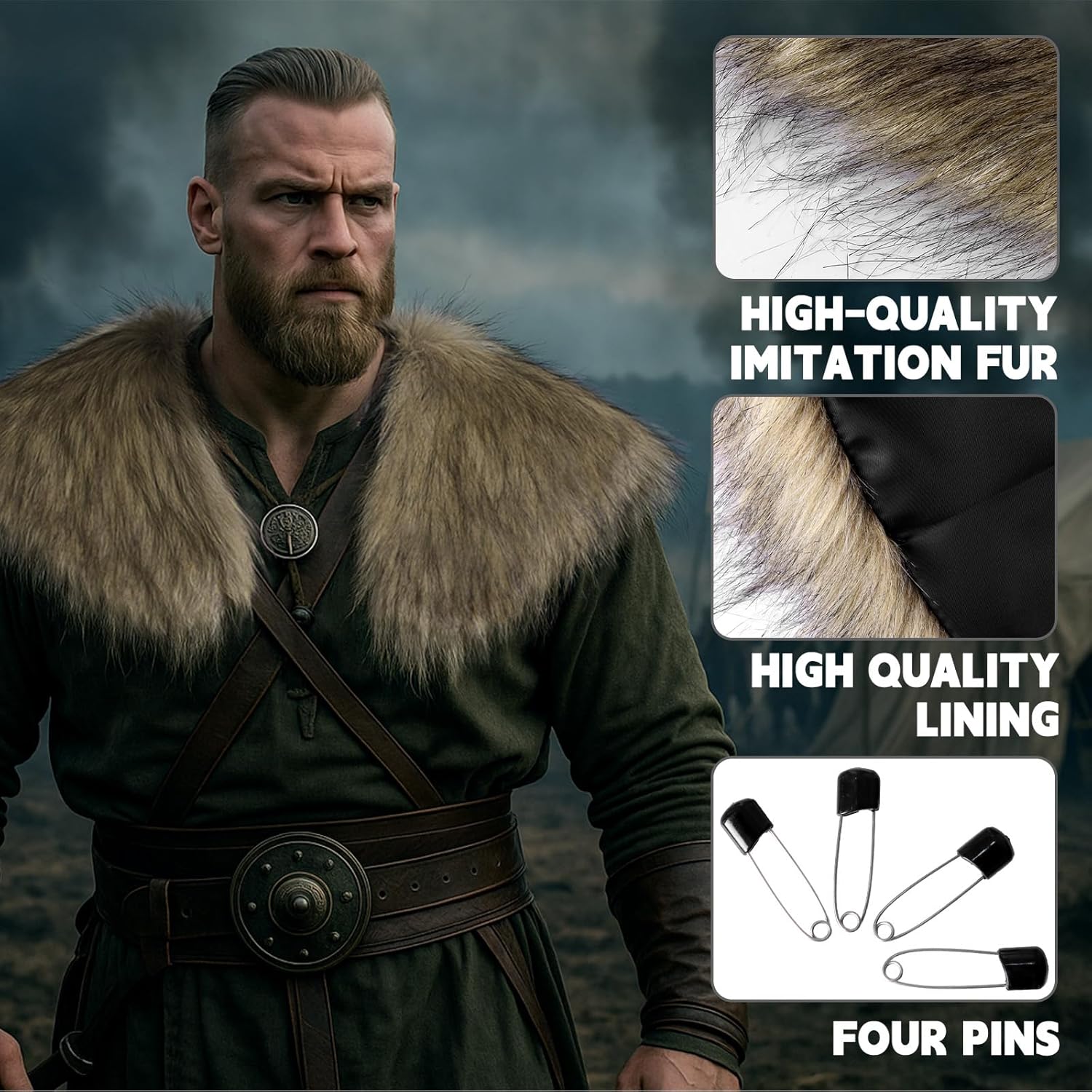 Male Viking Fur Shawl Costume-Medieval Male Fur Shoulder Wrap for Renaissance - Image 3