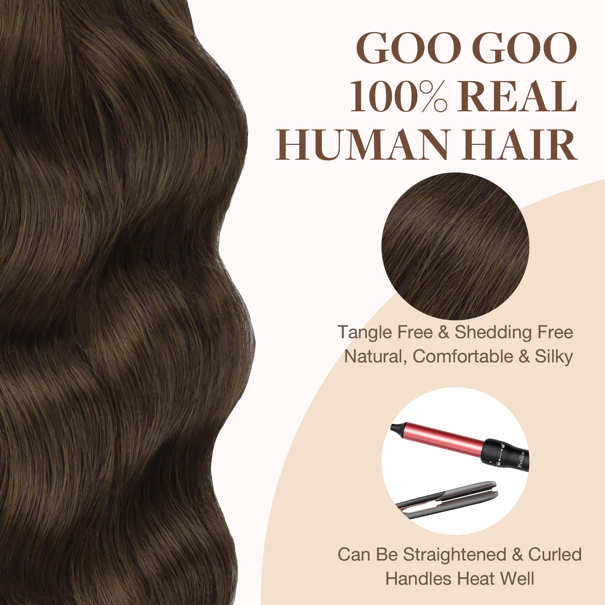 GOO GOO Tape in Hair Extensions Human Hair, 20pcs 50g 16inch, Chocolate Brown Real Remy Hair Extensions Seamless Straight Human Hair Extensions — view 8