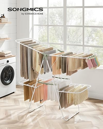 Miniatura 10 de SONGMICS ULLR53BU - Tendedero plegable de dos niveles para ropa ropa de cama calcetines bufandas para uso en interiores con altura ajustable de