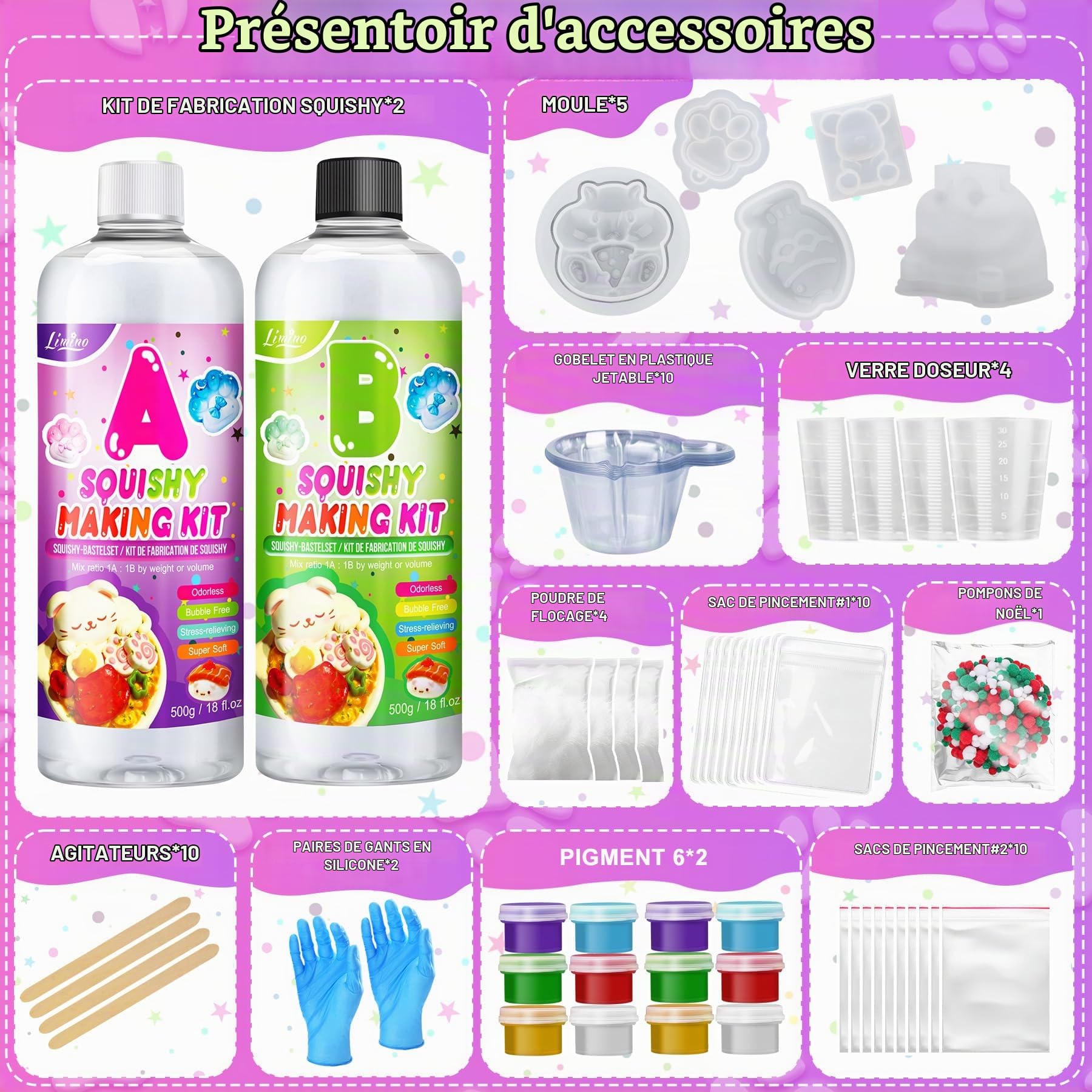 Kit de Squishy Fabrication en Silicone Liquide - Rapport AB 1:1 Mélangé en Caoutchouc de Silicone Super Doux pour Squishy Maker, Kit de Fabrication de Cadeau Parfait pour Soulager (Translucide, 1000g)