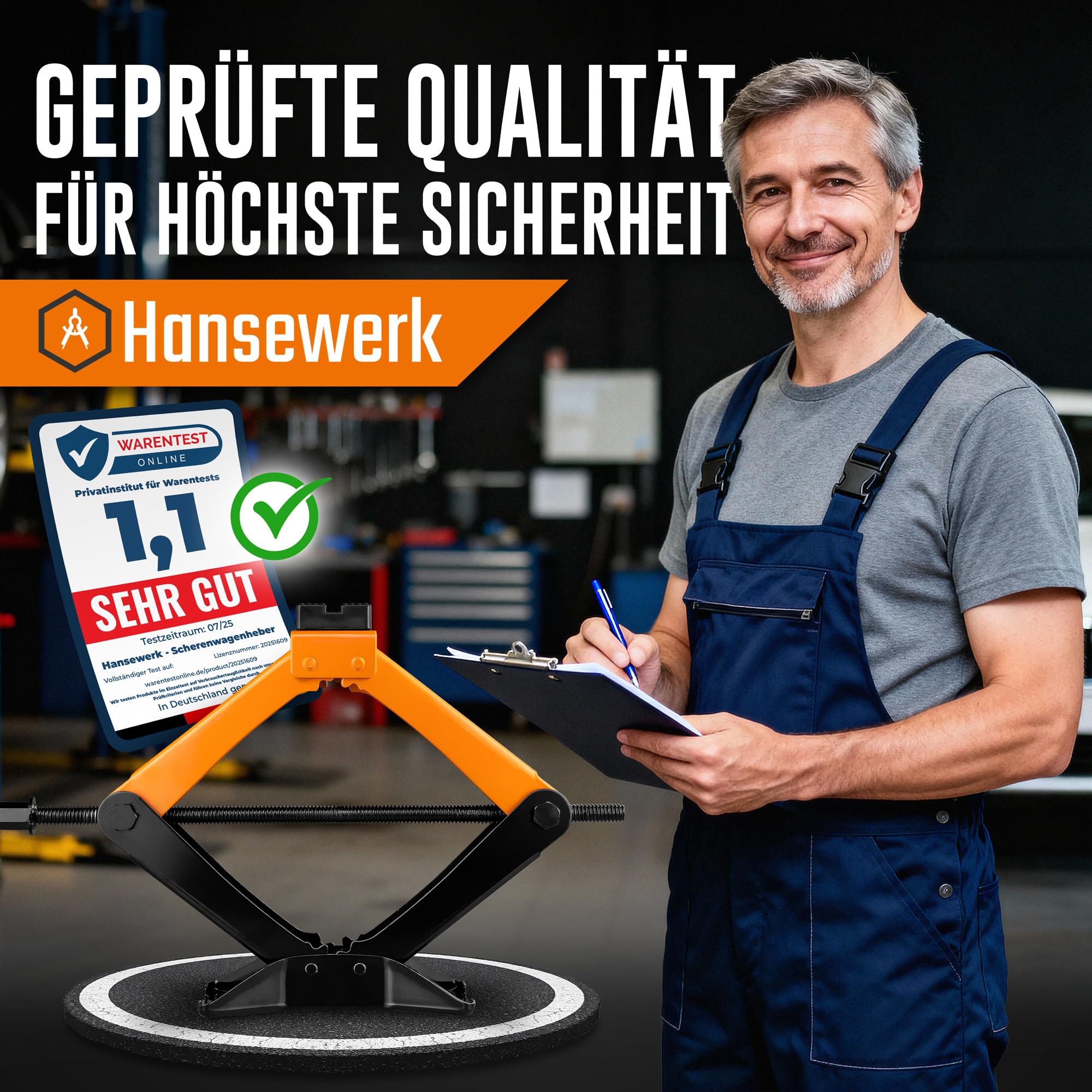 Wagenheber Scherenwagenheber 2t inkl. Ratsche. 360° schützende drehbare Auflagefläche | geeignet für alle PKW inkl. SUV (Basic)