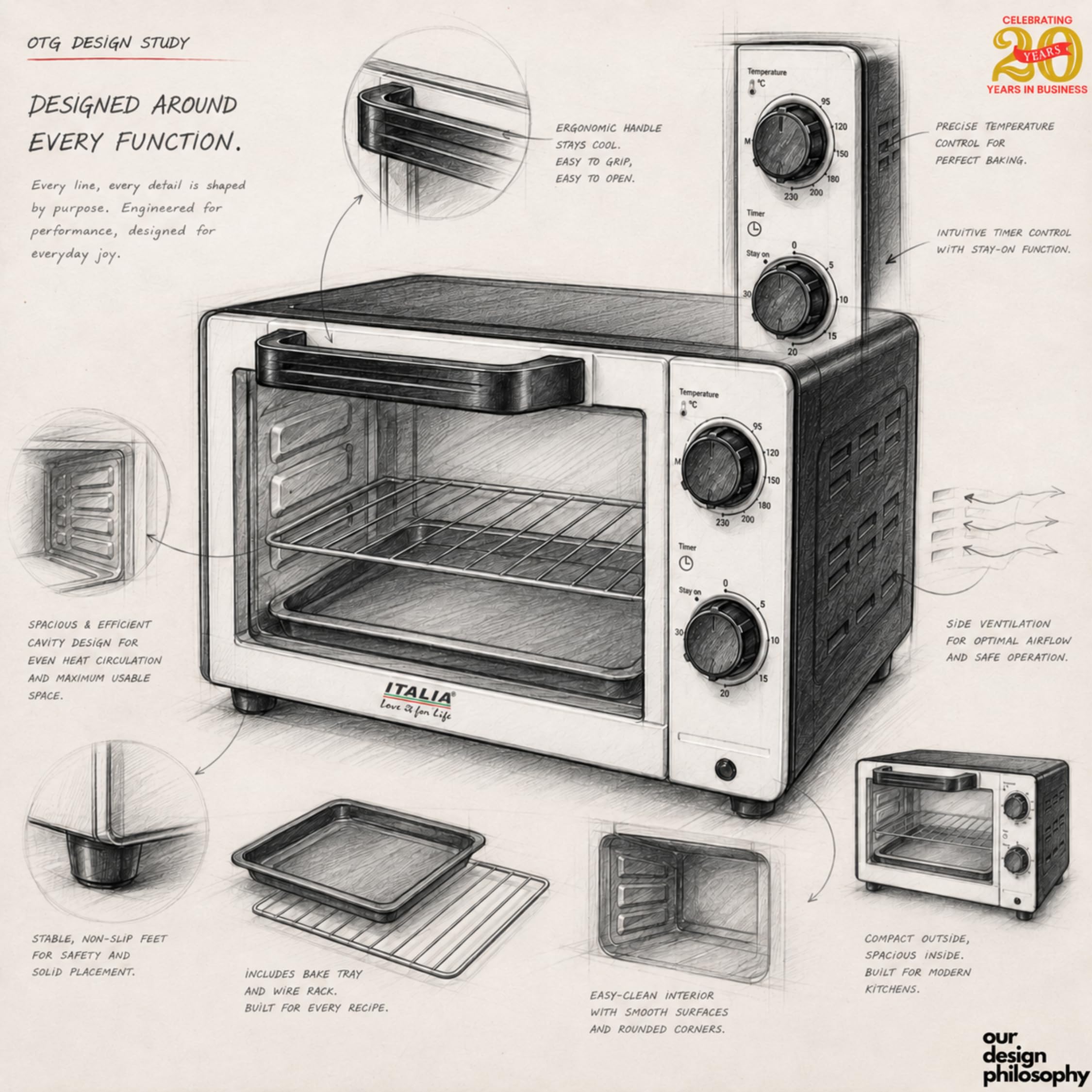 Buy ITALIA 9L Oven Toaster Griller (OTG) - 1000W Electric Oven for