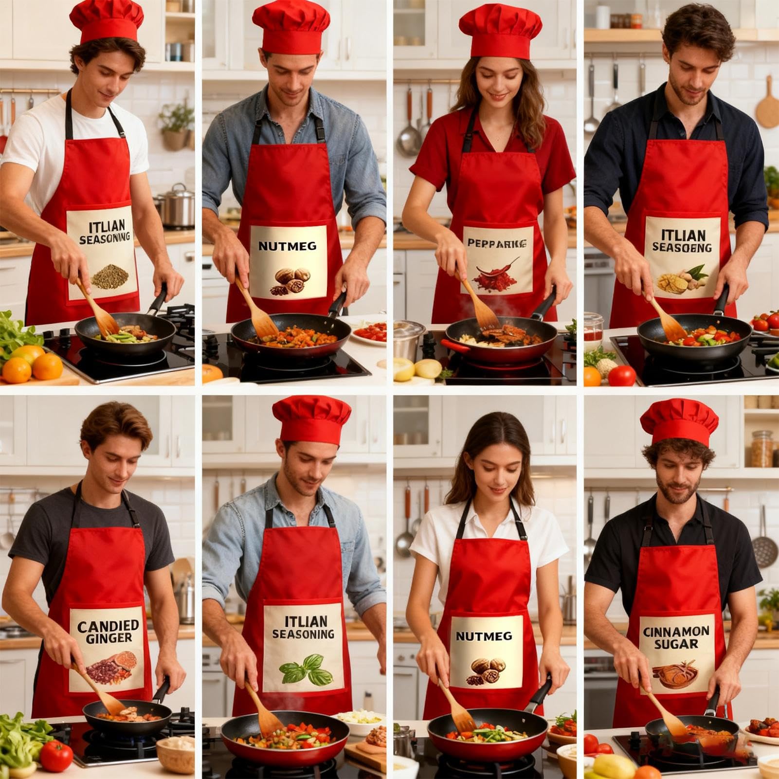 Gewürz Schürzen Kostüm 6-Teiliges Set Aus Bequemem Und Verstellbarem Fancy | Schürzen Und Würzmittel Mit Aufdruck Von Gewürzen Für Partys Events Rollenspiel Essen Pizza Frauen Und Tea