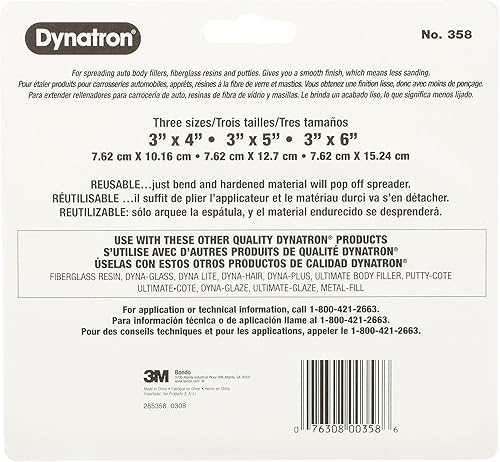 Miniatura 7 de 3M Dynatron, 358, 1 paquete de 3 esparcidores, 4”, 5” y 6”, usados para esparcir rellenos, calafateas, esmaltes y masillas