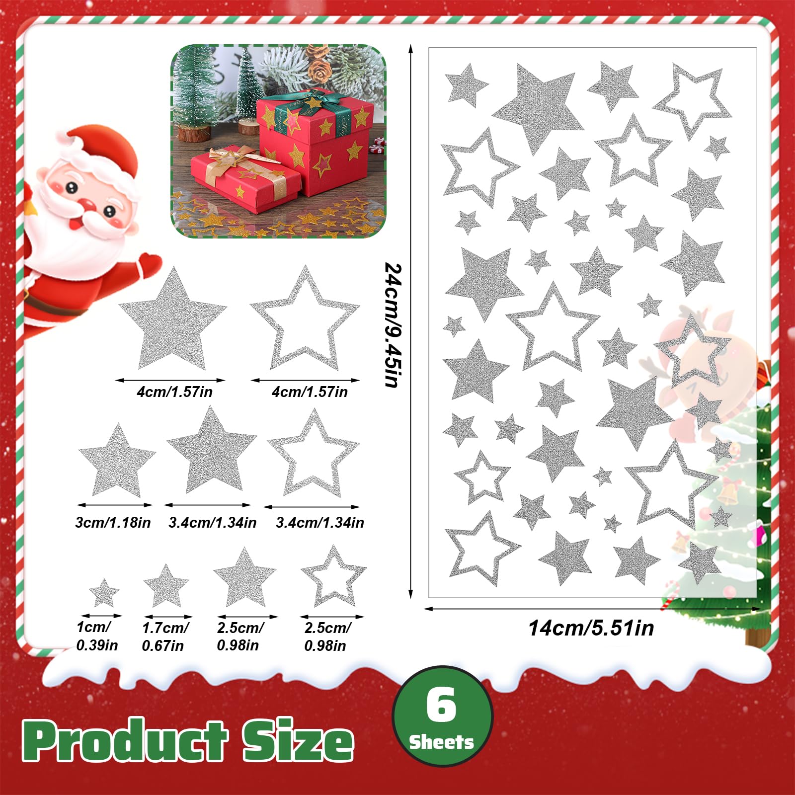 Giantree 270 stuks schuimrubber stickers sterren glitter stickers voor knutselen, scrapbooking, doe-het-zelf decoratie, meerkleurig (3 maten