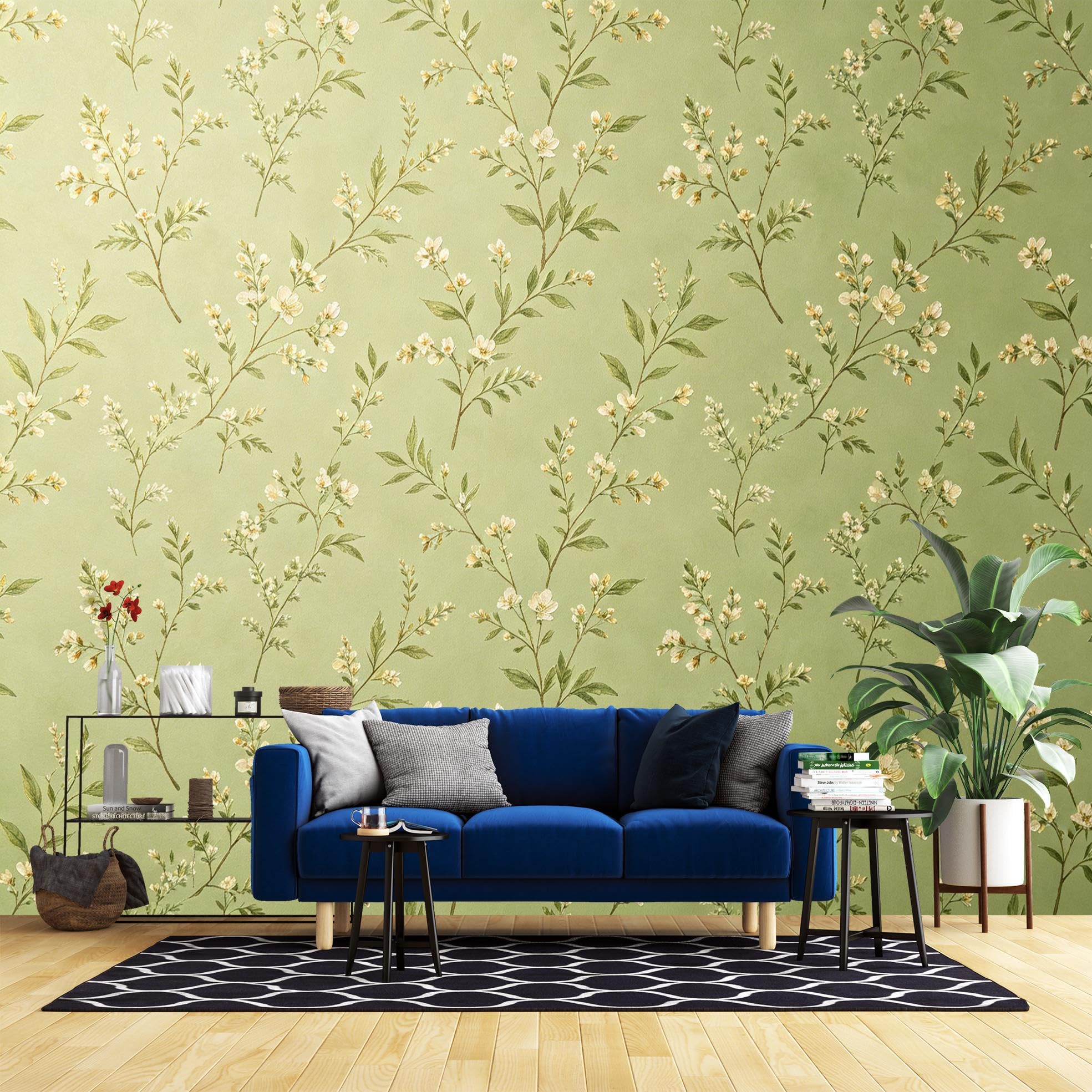 Papier Peint Mural Fleurs Printemps Vert Sauge Intissé Salon Chambre Déco 500x350