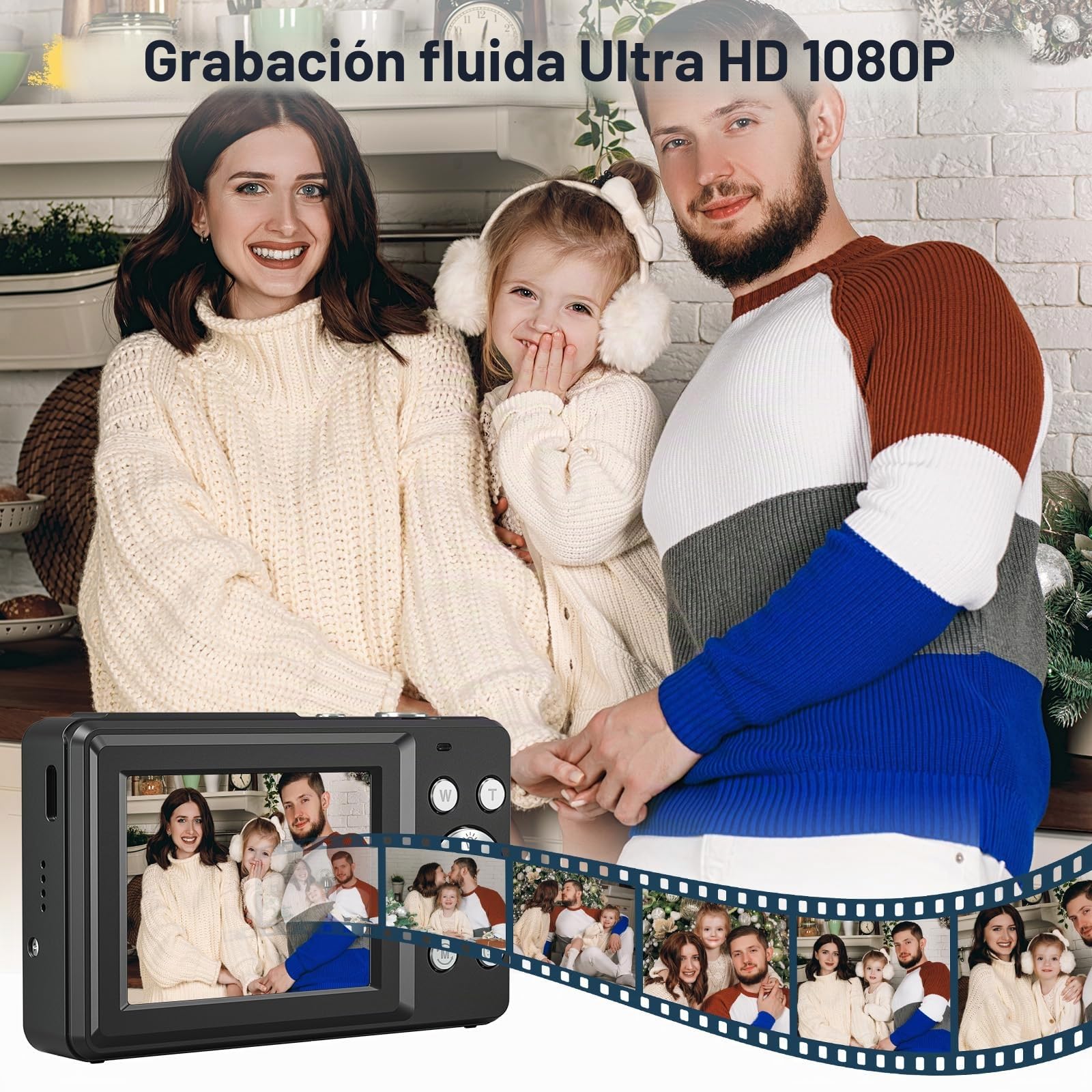 Cámara digital 1080P 44MP con tarjeta FHD de 32G - Cámara con zoom digital 16X - Cámara digital portátil con batería - Cámara sencilla para niños, estudiantes