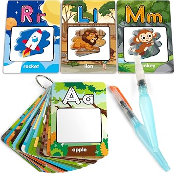 Coogam Water Coloring Alphabet Cards, Aqua Painting Water Drawing 26 Letters ABC Words, Montessori Educational Learning Toy Gift for 3 4 5 Year Old Kids