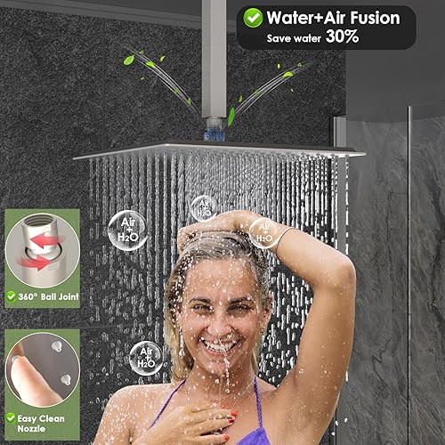 Miniatura 38 de Enga Sistema de ducha de lluvia de oro cepillado con chorros corporales, sistema de chorros de ducha de lluvia de 12 pulgadas, juego de grifo de Oro