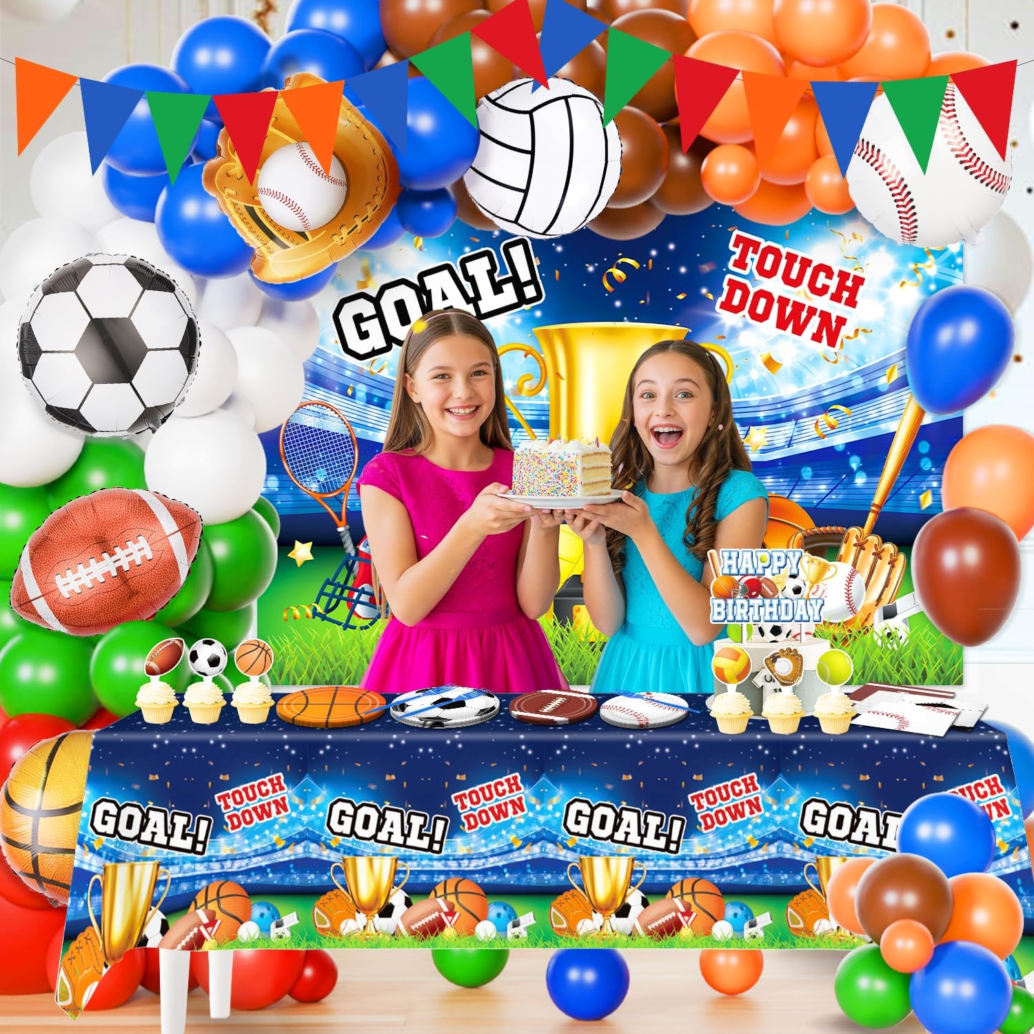 211Pcs Sports Birthday Party Decorations,Sports Themed Party Decorations,Set Include Banner Balloon arch,Backdrop, Cake Toppers,Tableware, Tablecloth - Image 2